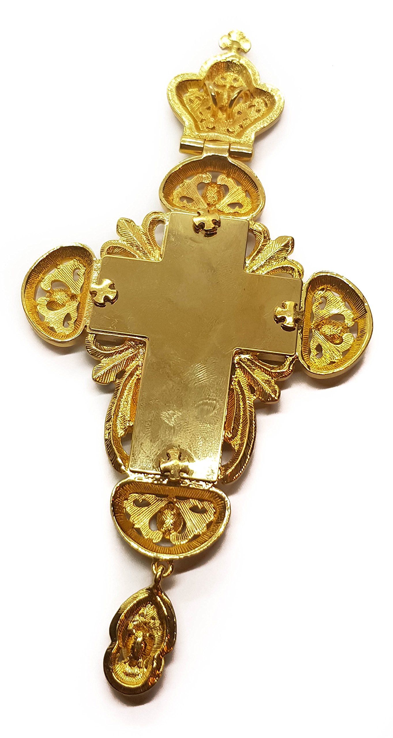 Nazareth Store 18K Gold Plated Pectoral Cross Multi Zircons Crystallized Elements Christian Priest Bishop Large Crucifix Pendant with Necklace 24" - Image 5