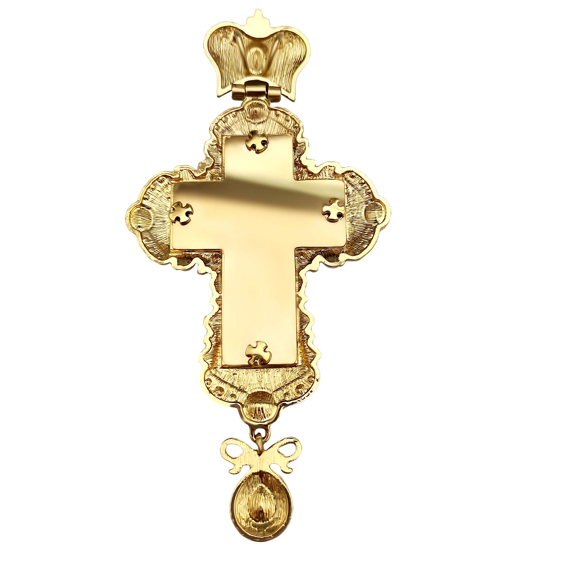 Nazareth Store 18K Gold Plated Pectoral Cross Multi Zircons Crystallized Elements Christian Priest Bishop Large Crucifix Pendant with Necklace 24" - Image 4