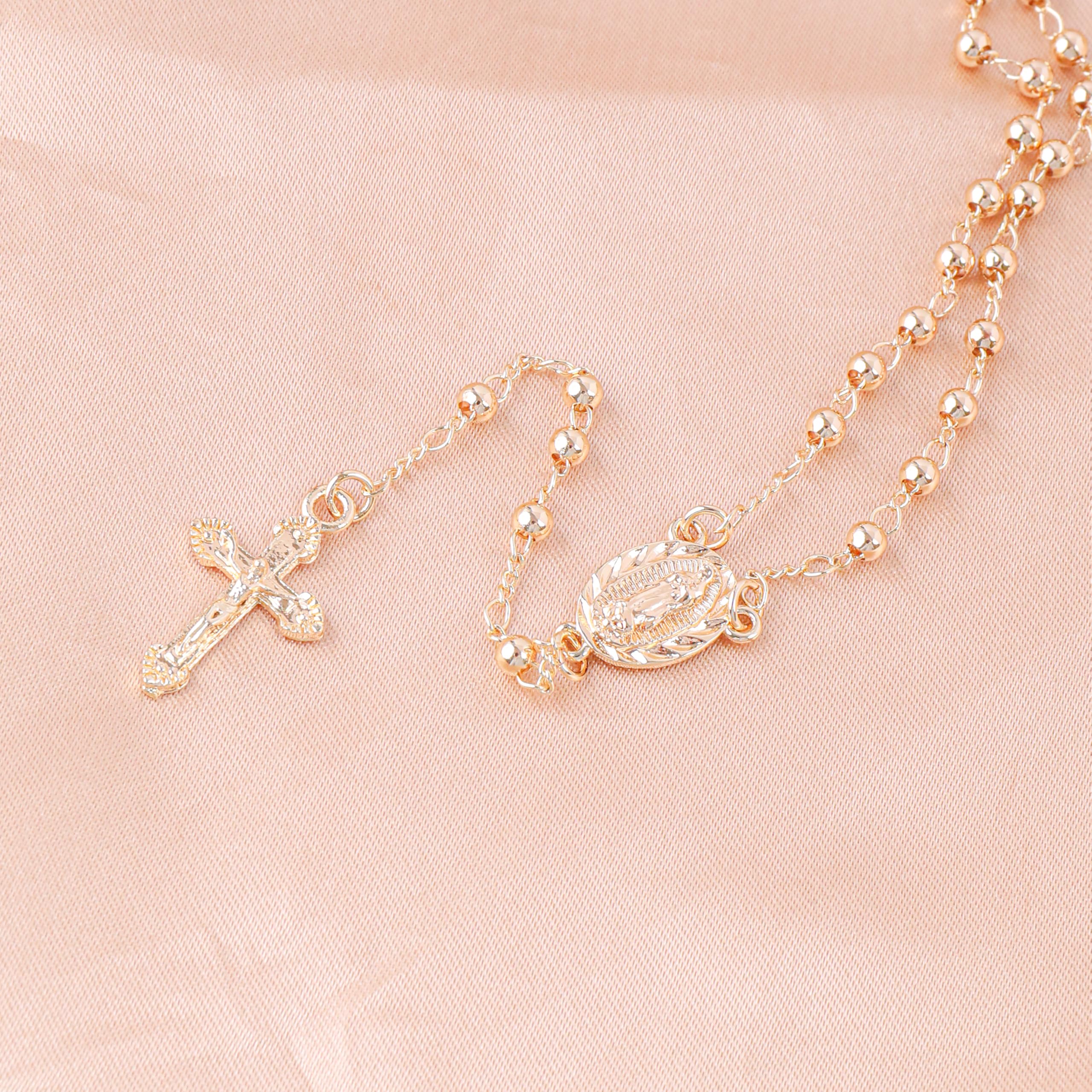 Nazareth Store 18K Gold Plated Rosary Necklace Our Lady of Guadalupe Rosaries Bead Cross Y Necklace Chain for Women - Image 5