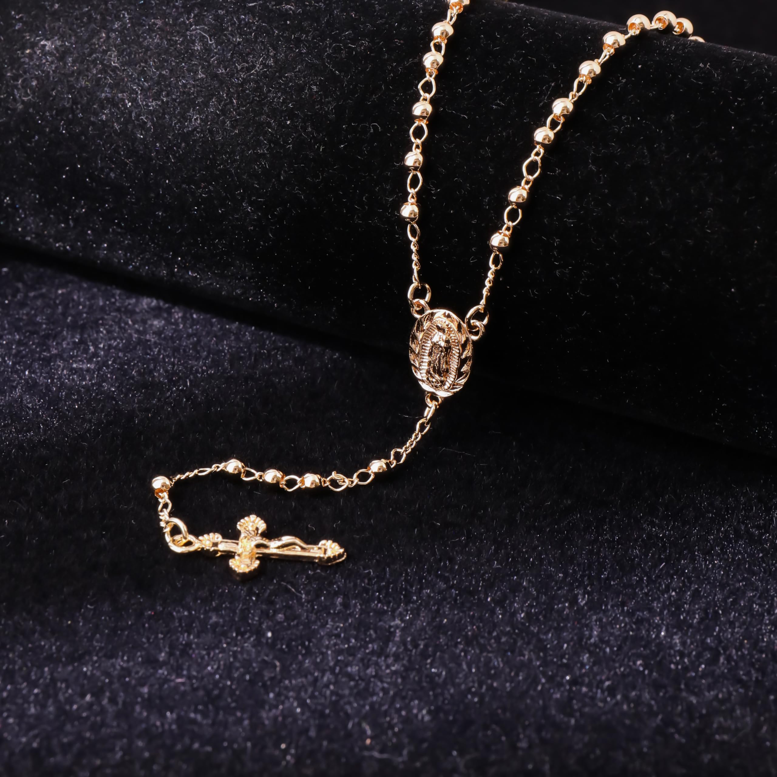 Nazareth Store 18K Gold Plated Rosary Necklace Our Lady of Guadalupe Rosaries Bead Cross Y Necklace Chain for Women - Image 6