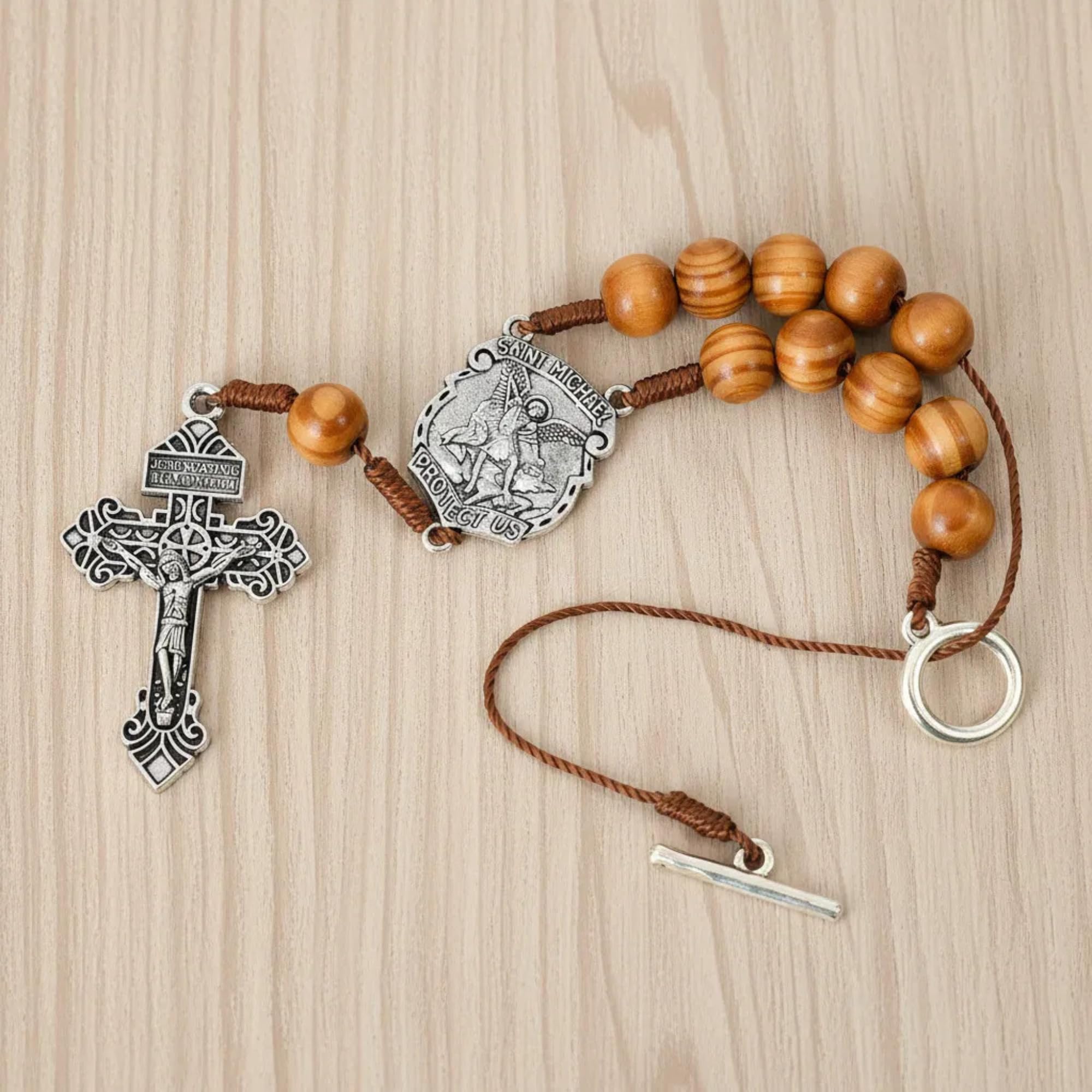 Nazareth Store Car Rearview Mirror Rosary One Decade Protection Wood Beads Catholic Chaplet - Image 3