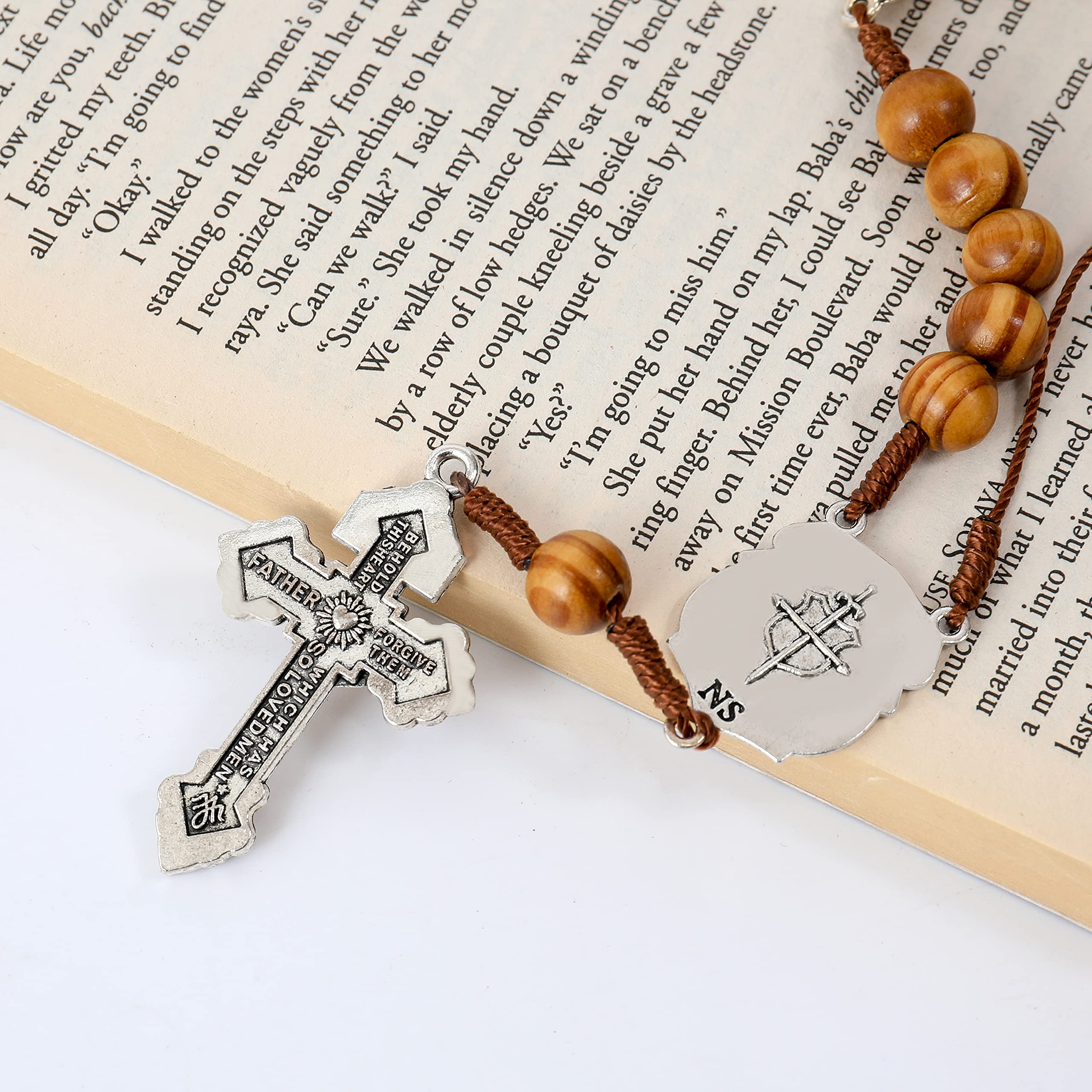 Nazareth Store Car Rearview Mirror Rosary One Decade Protection Wood Beads Catholic Chaplet - Image 7