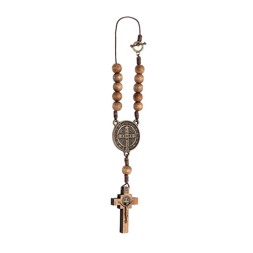 Nazareth Store Car Rearview Mirror Rosary One Decade Protection Wood Beads Catholic Chaplet - Image 3