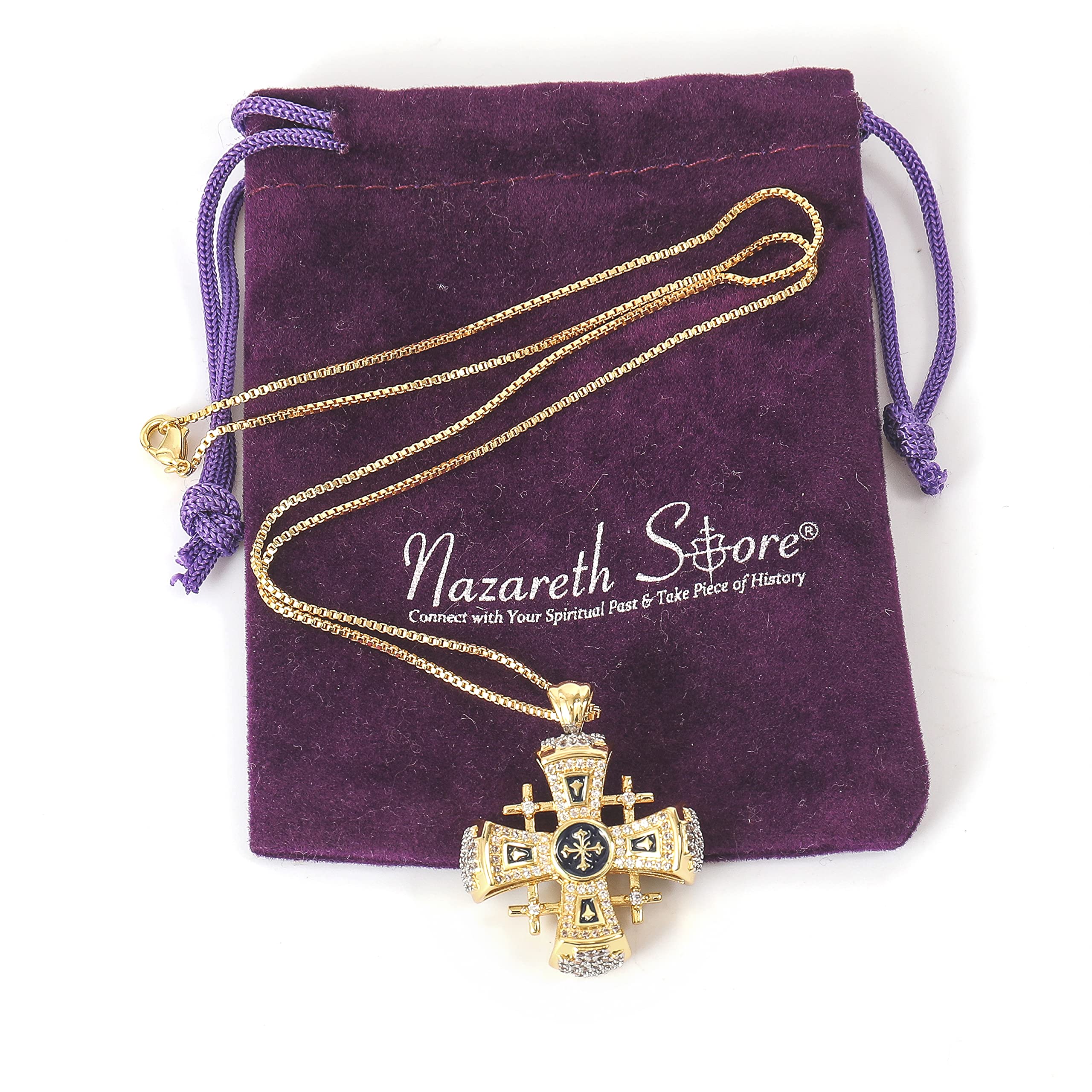 Nazareth Store Crusaders Jerusalem Cross Pendant Necklace Gold Plating 18k Enamel Crystallized Stones 1.3" - Image 4