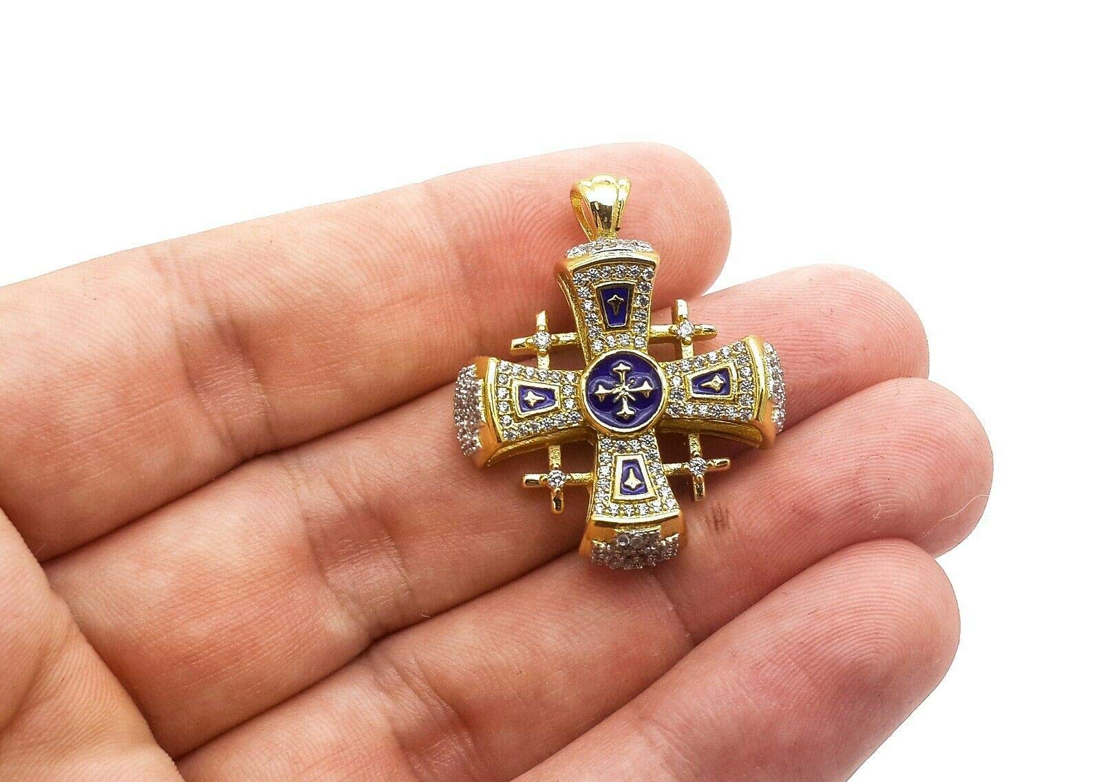 Nazareth Store Crusaders Jerusalem Cross Pendant Necklace Gold Plating 18k Enamel Crystallized Stones 1.3" - Image 7