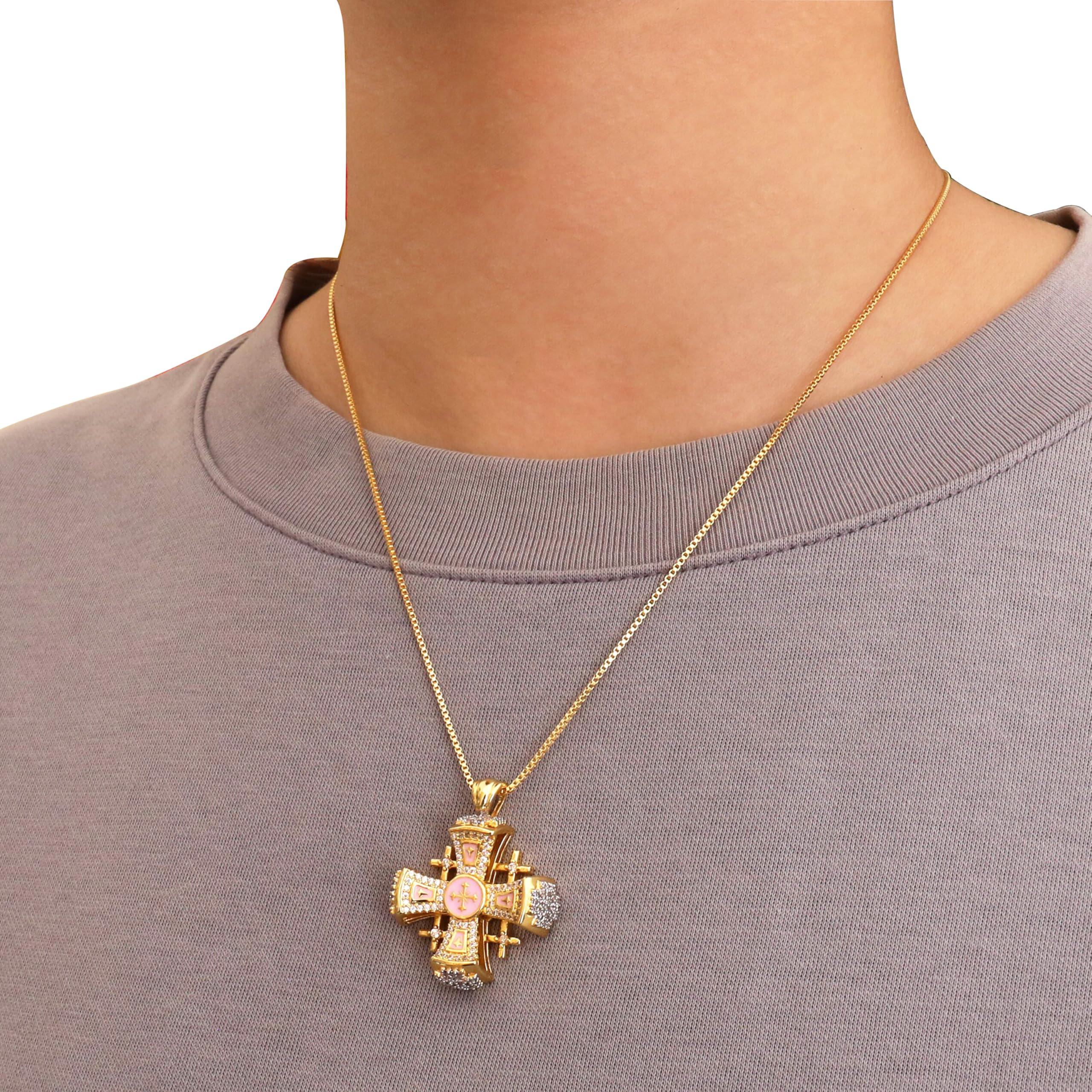 Nazareth Store Crusaders Jerusalem Cross Pendant Necklace Gold Plating 18k Enamel Crystallized Stones 1.3" - Image 3