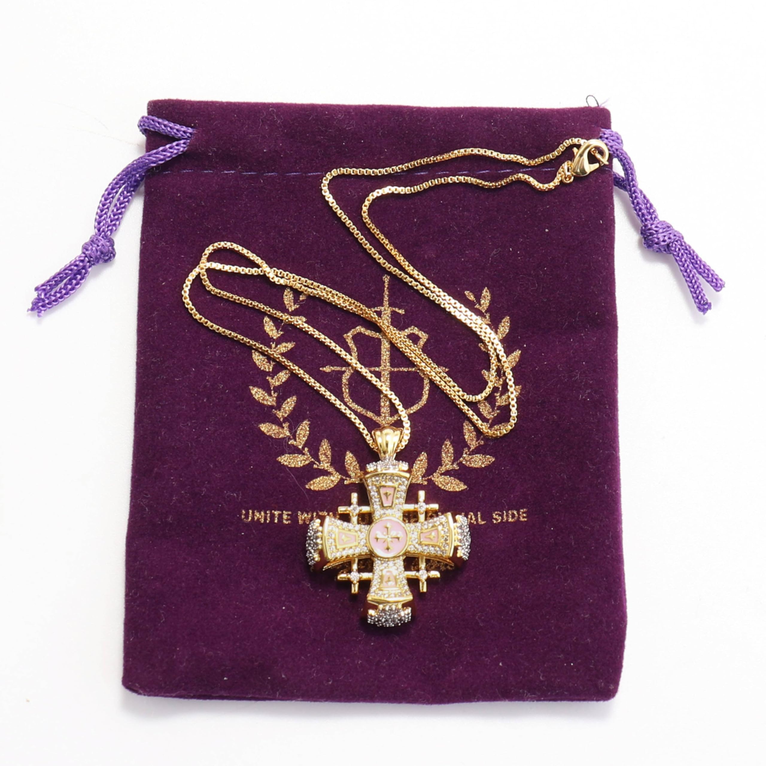 Nazareth Store Crusaders Jerusalem Cross Pendant Necklace Gold Plating 18k Enamel Crystallized Stones 1.3" - Image 6