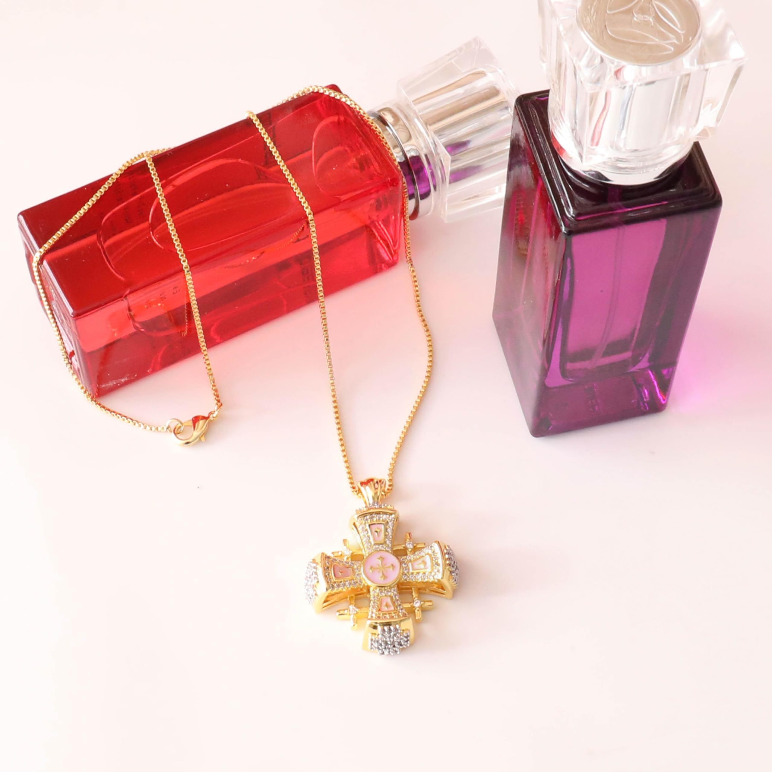 Nazareth Store Crusaders Jerusalem Cross Pendant Necklace Gold Plating 18k Enamel Crystallized Stones 1.3" - Image 8