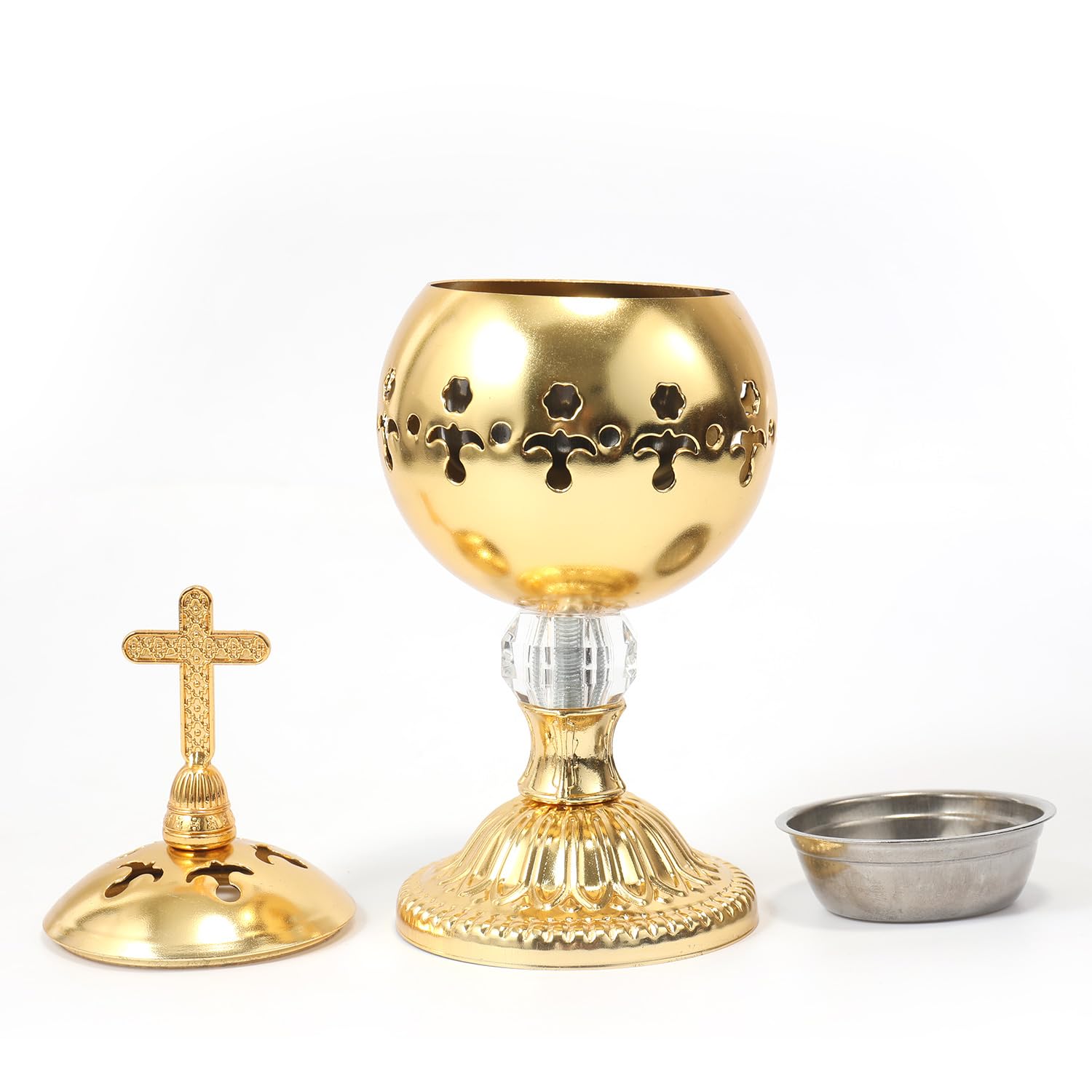 Nazareth Store Gold Incense Burner Charcoal Polished Brass Censer Christian Church Incense Holder Incense Cones Cross 7.9" Aromatherapy Fragrance Ornament - Image 6