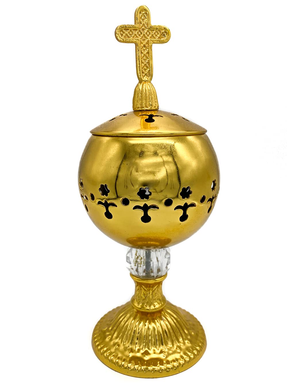 Nazareth Store Gold Incense Burner Charcoal Polished Brass Censer Christian Church Incense Holder Incense Cones Cross 7.9" Aromatherapy Fragrance Ornament - Image 7