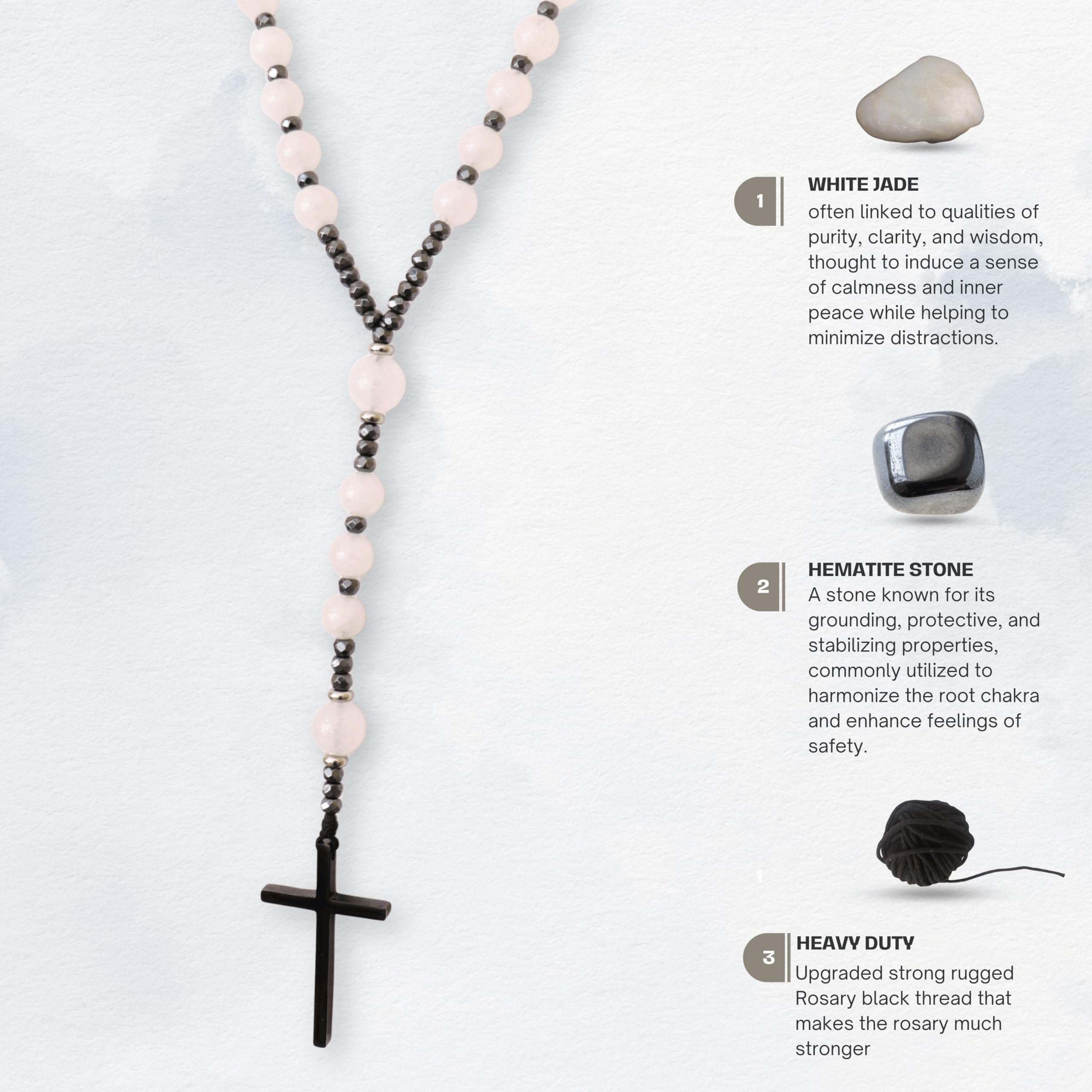 Nazareth Store Jasper Rosary Necklace – Catholic Handmade Rosary with Stone Beads, Hematite Spacers, and Black Alloy Cross – Durable Prayer Beads for Men and Women - Image 3