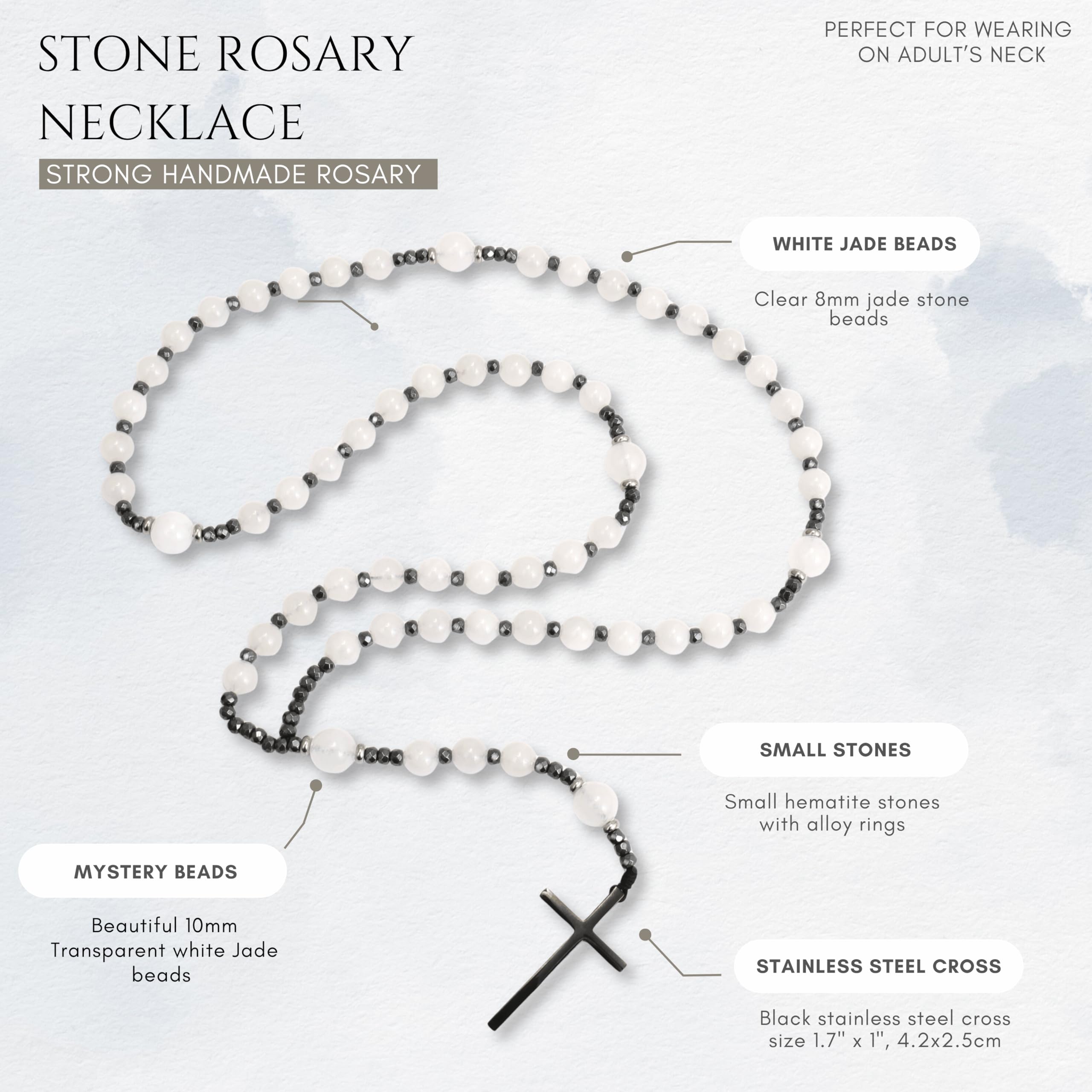 Nazareth Store Jasper Rosary Necklace – Catholic Handmade Rosary with Stone Beads, Hematite Spacers, and Black Alloy Cross – Durable Prayer Beads for Men and Women - Image 4