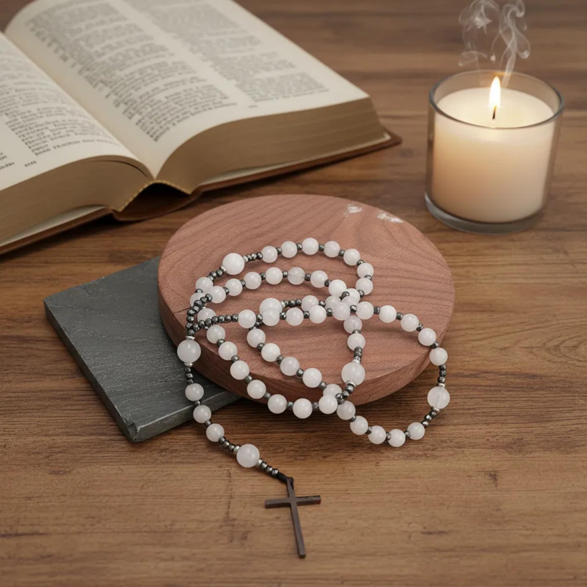 Nazareth Store Jasper Rosary Necklace – Catholic Handmade Rosary with Stone Beads, Hematite Spacers, and Black Alloy Cross – Durable Prayer Beads for Men and Women - Image 5