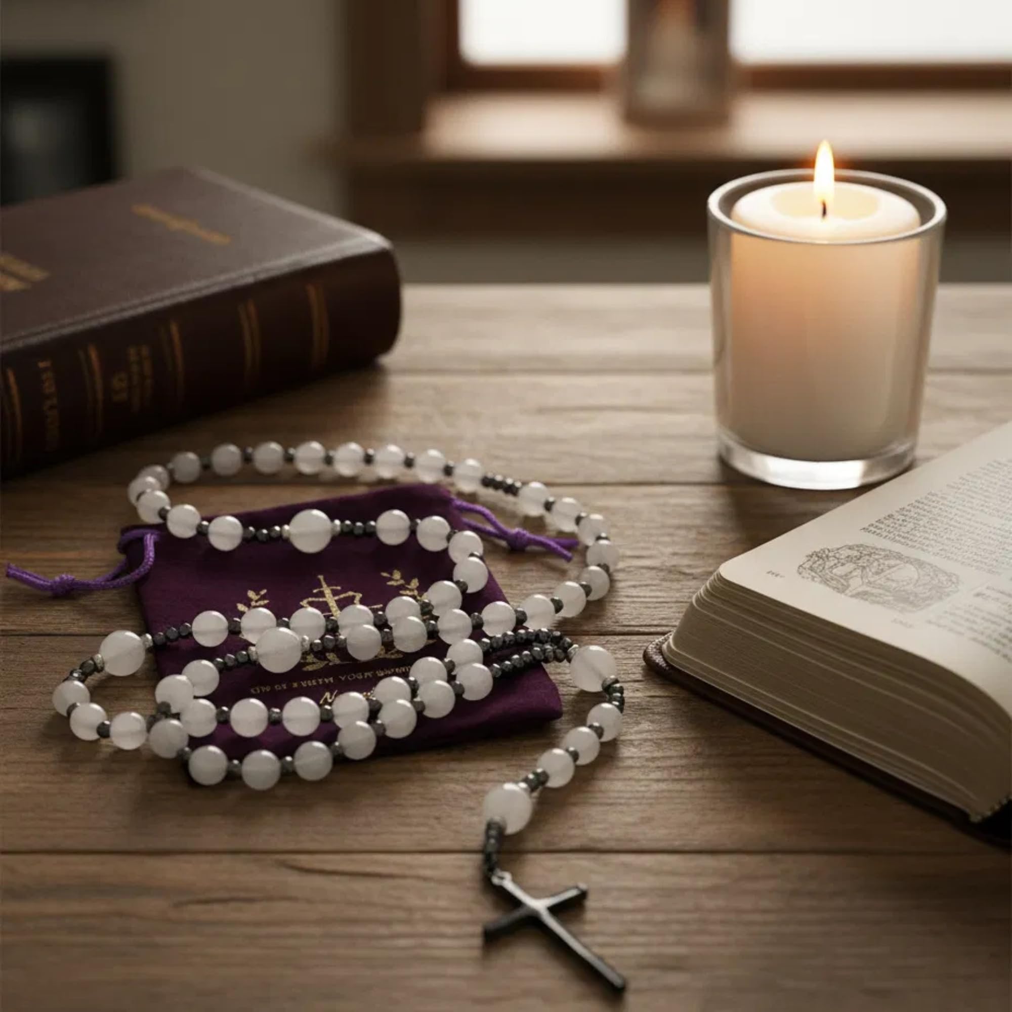 Nazareth Store Jasper Rosary Necklace – Catholic Handmade Rosary with Stone Beads, Hematite Spacers, and Black Alloy Cross – Durable Prayer Beads for Men and Women - Image 6