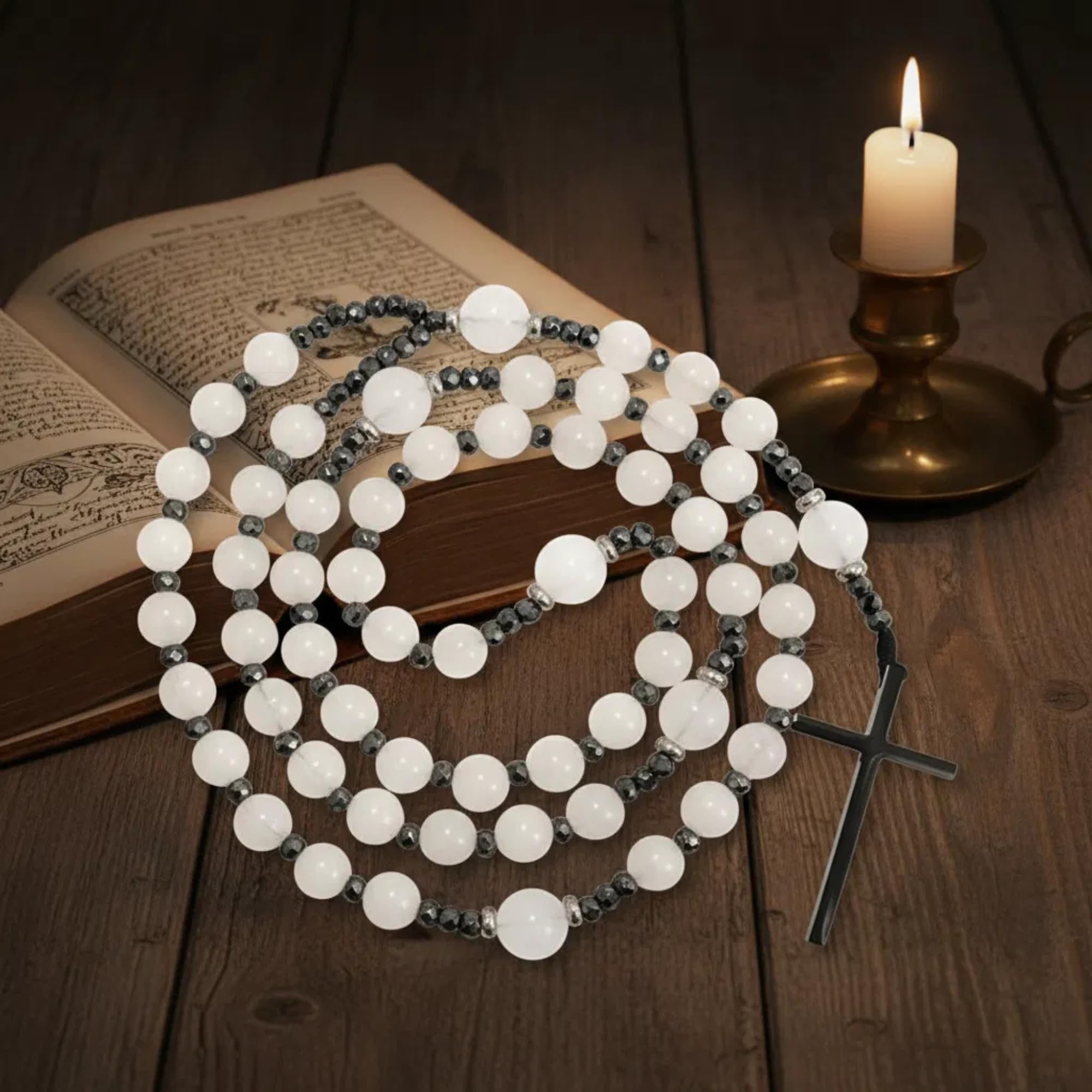 Nazareth Store Jasper Rosary Necklace – Catholic Handmade Rosary with Stone Beads, Hematite Spacers, and Black Alloy Cross – Durable Prayer Beads for Men and Women - Image 7