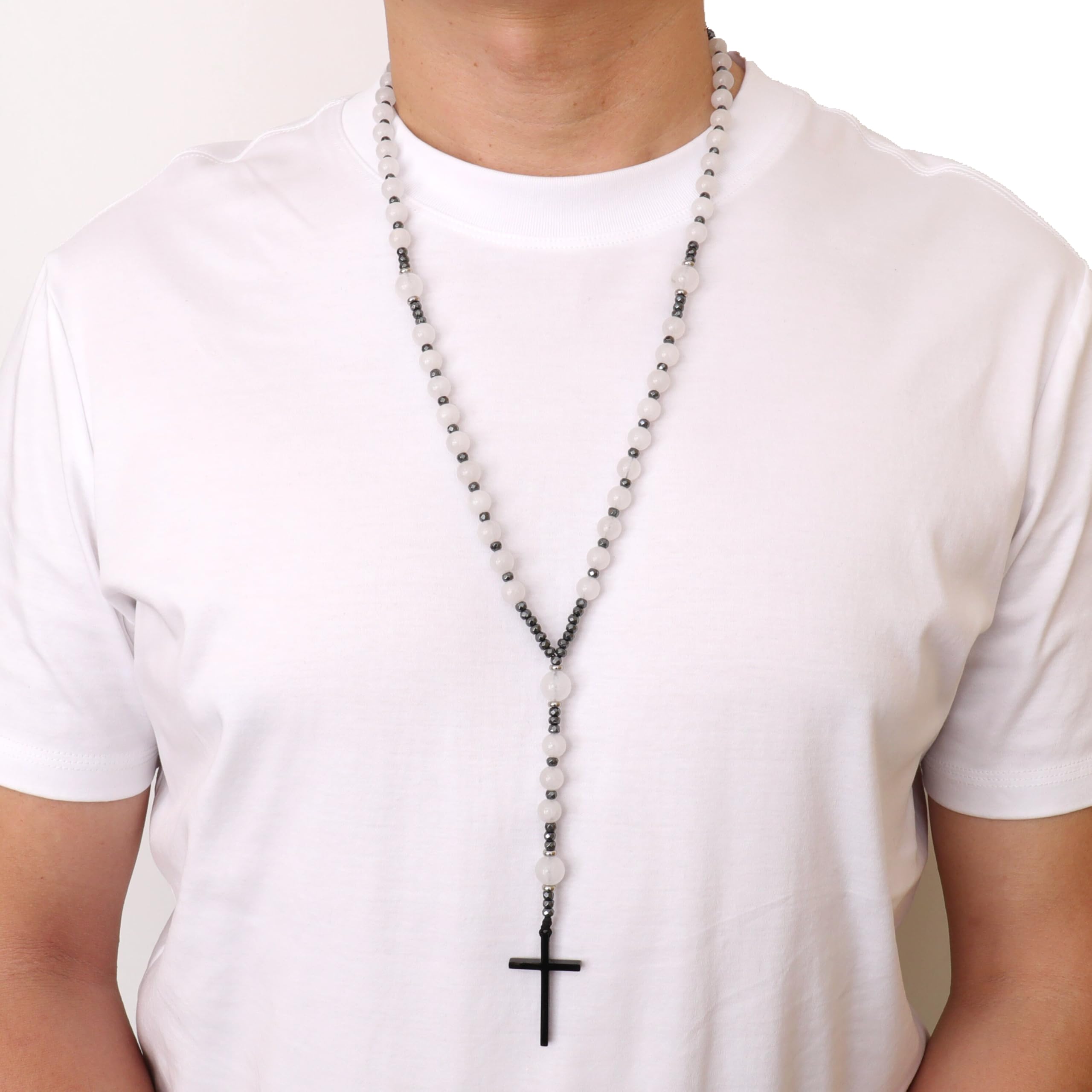 Nazareth Store Jasper Rosary Necklace – Catholic Handmade Rosary with Stone Beads, Hematite Spacers, and Black Alloy Cross – Durable Prayer Beads for Men and Women - Image 8