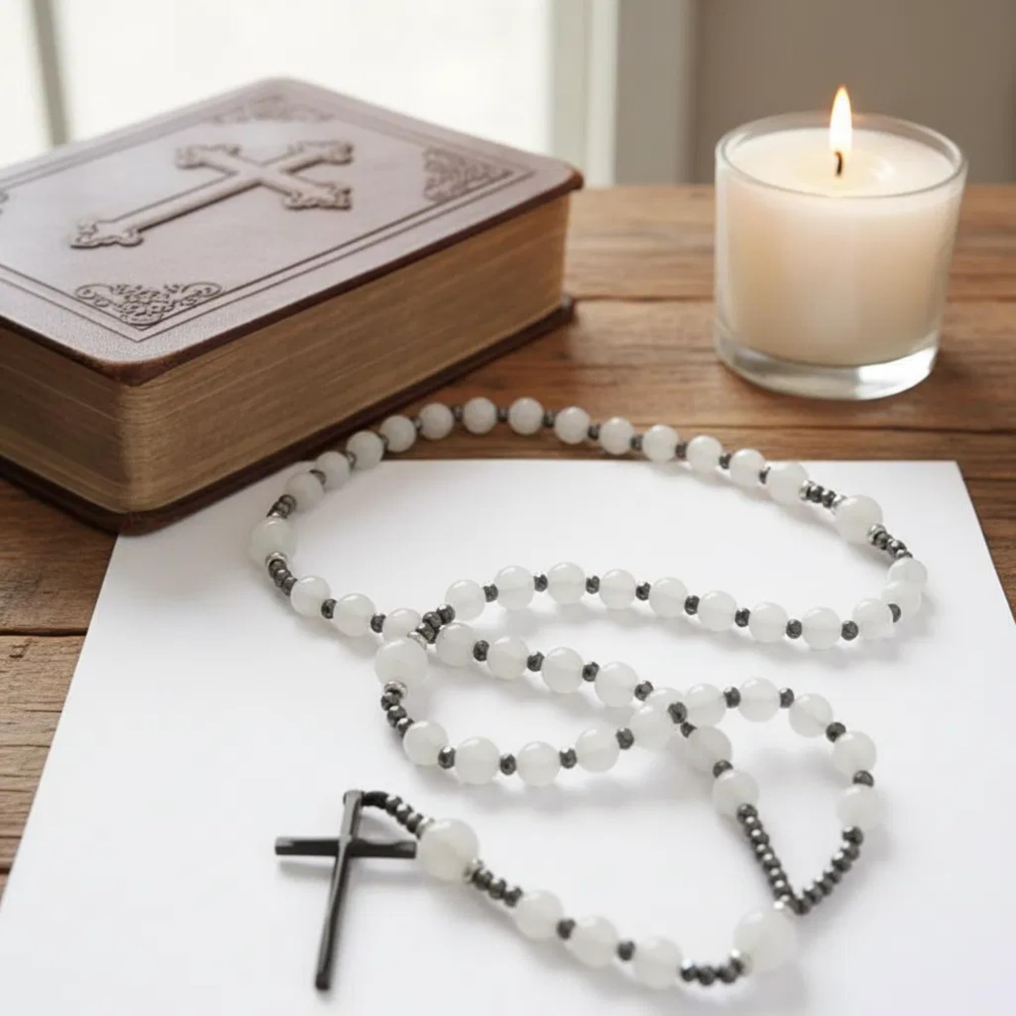 Nazareth Store Jasper Rosary Necklace – Catholic Handmade Rosary with Stone Beads, Hematite Spacers, and Black Alloy Cross – Durable Prayer Beads for Men and Women - Image 9