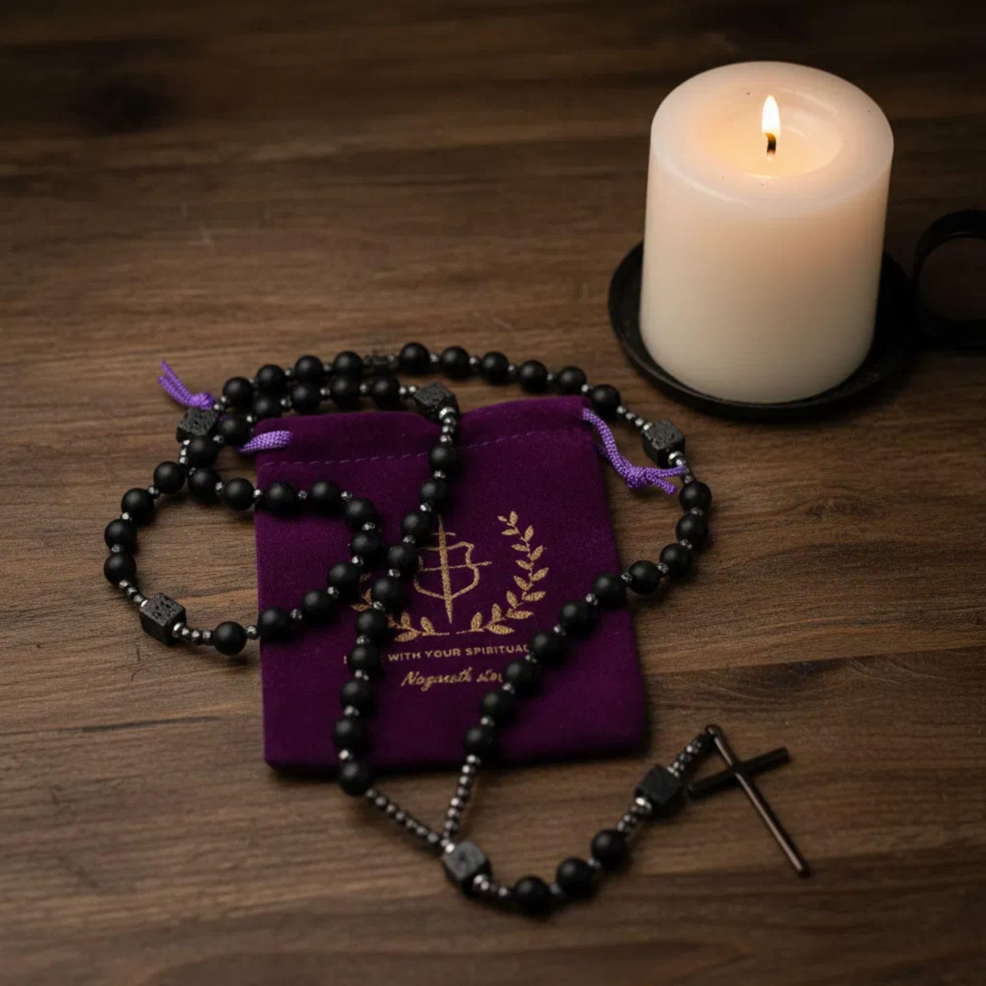 Nazareth Store Men's Rosary Necklace Black Onyx or Tiger Eye Beads with Black Alloy Cross, Catholic Christian Religious Jewelry, Gift for Him - Image 7