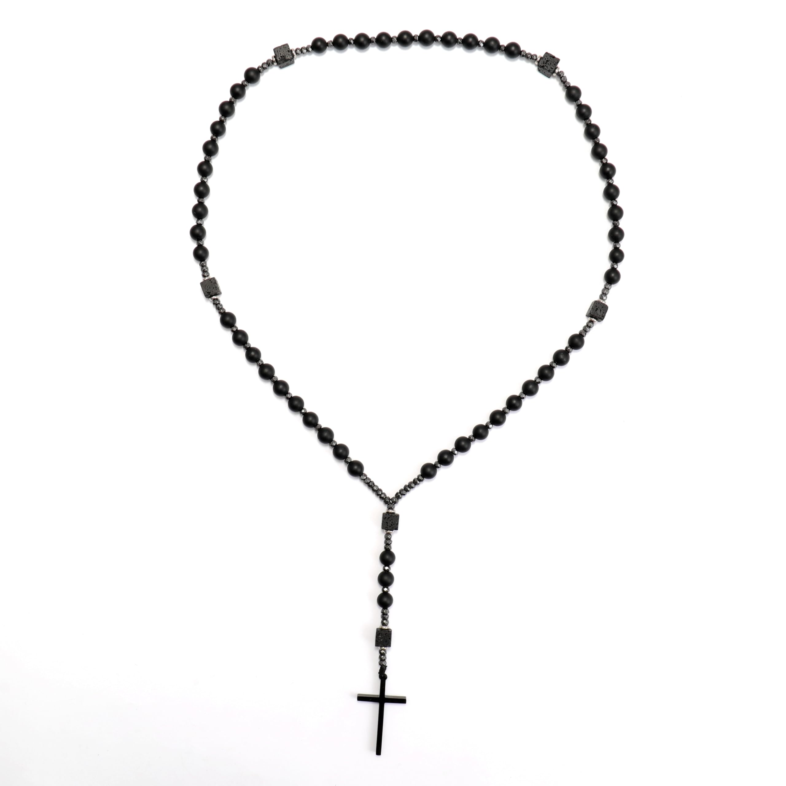 Nazareth Store Men's Rosary Necklace Black Onyx or Tiger Eye Beads with Black Alloy Cross, Catholic Christian Religious Jewelry, Gift for Him - Image 8