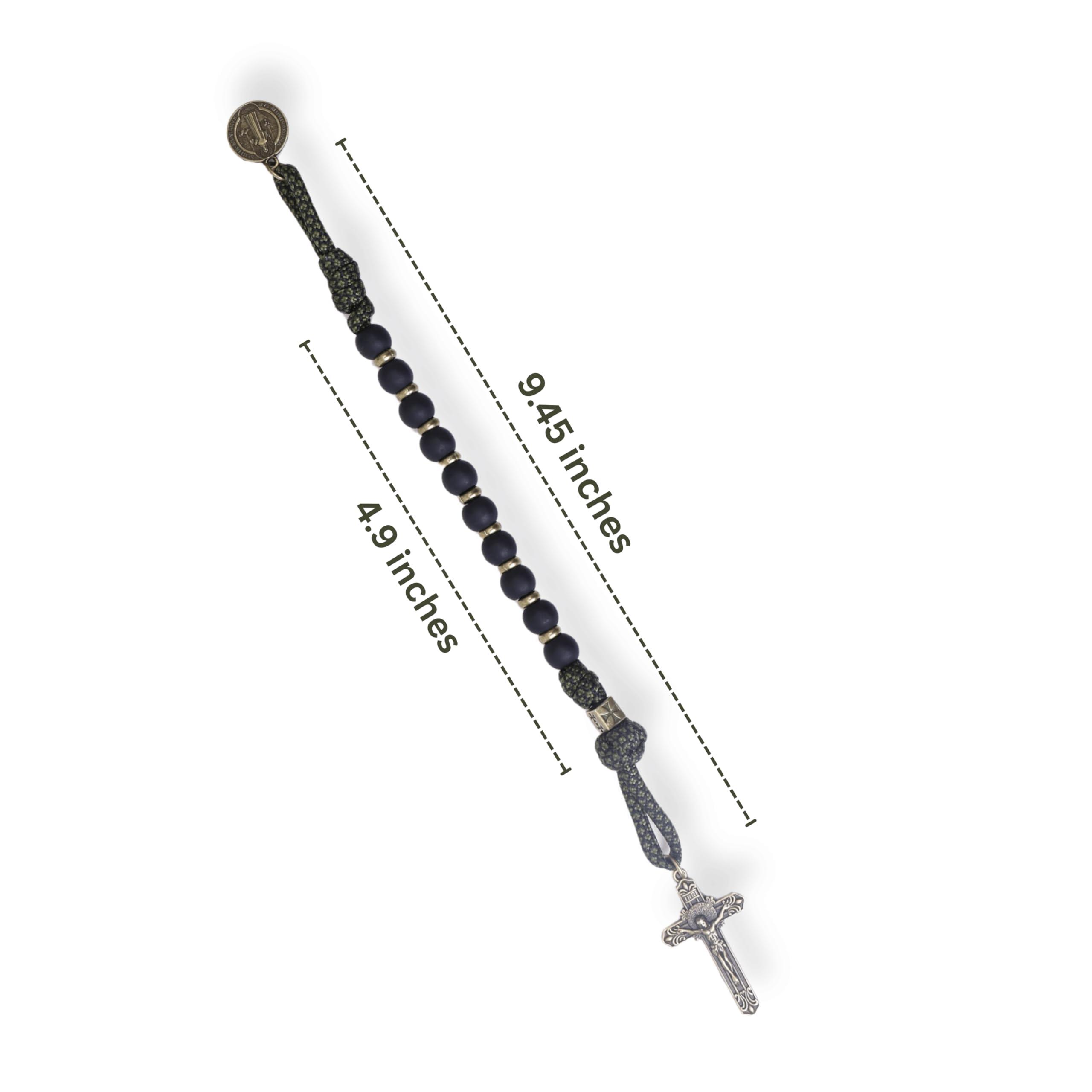 Nazareth Store NEW Antique Bronze One Decade Rosary Black Matte Beads Green Paracord Rosary Bracelet Handmade Catholic Travel Friendly Prayer - Image 7