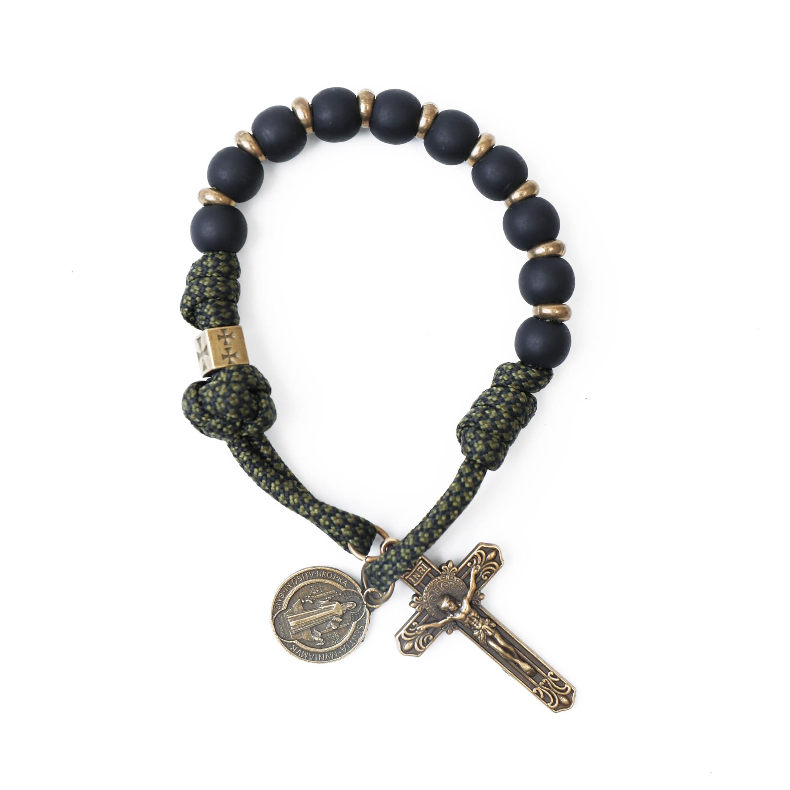 Nazareth Store NEW Antique Bronze One Decade Rosary Black Matte Beads Green Paracord Rosary Bracelet Handmade Catholic Travel Friendly Prayer - Image 8