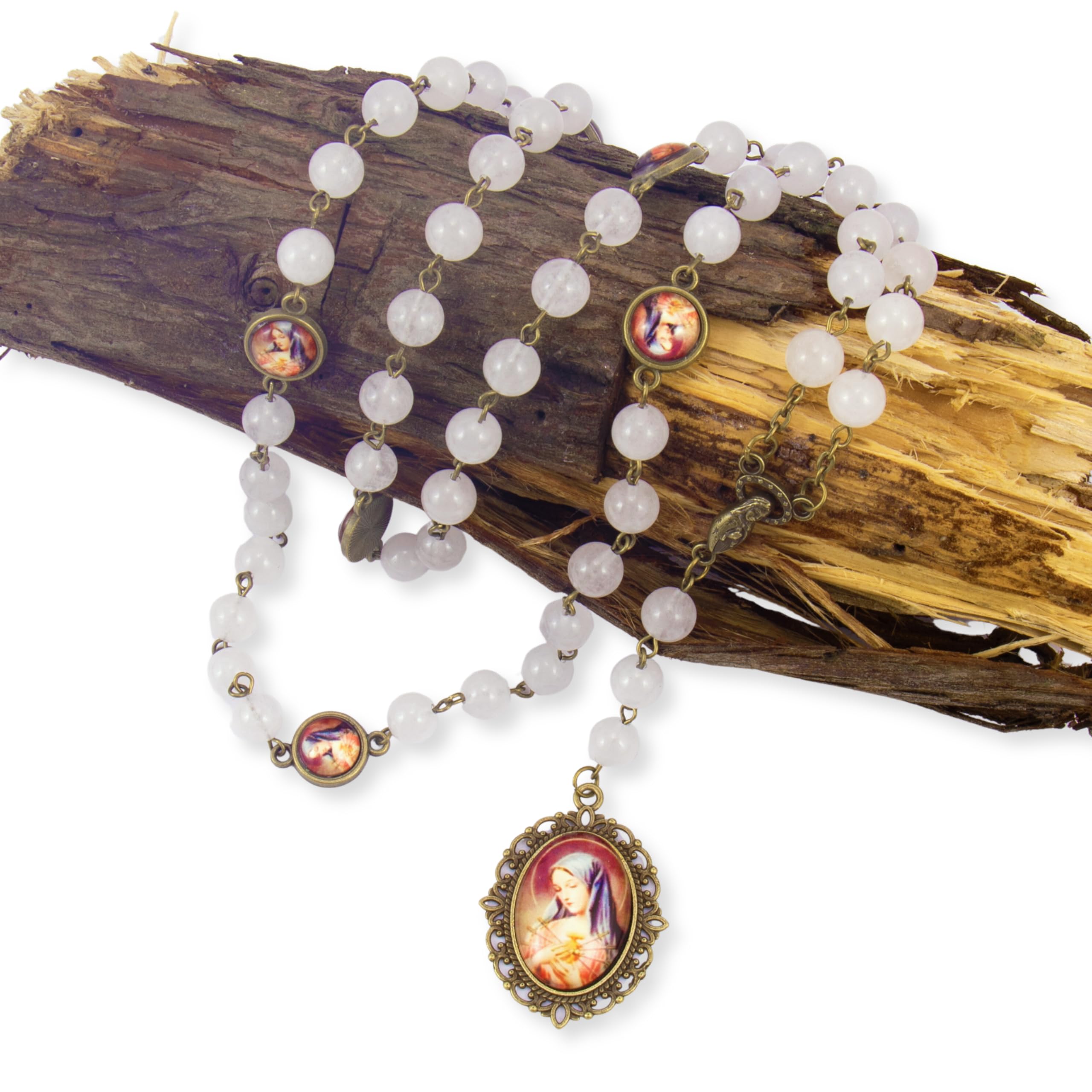 Nazareth Store Our Lady of Sorrows Stone Beads Rosary Solid Beaded Chaplet Necklace with Epoxy 7 Seven Sorrows Medallion - Image 4
