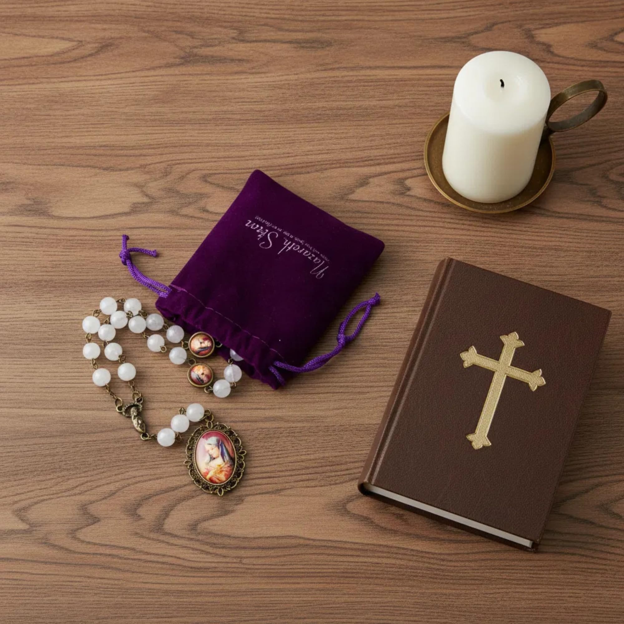 Nazareth Store Our Lady of Sorrows Stone Beads Rosary Solid Beaded Chaplet Necklace with Epoxy 7 Seven Sorrows Medallion - Image 7