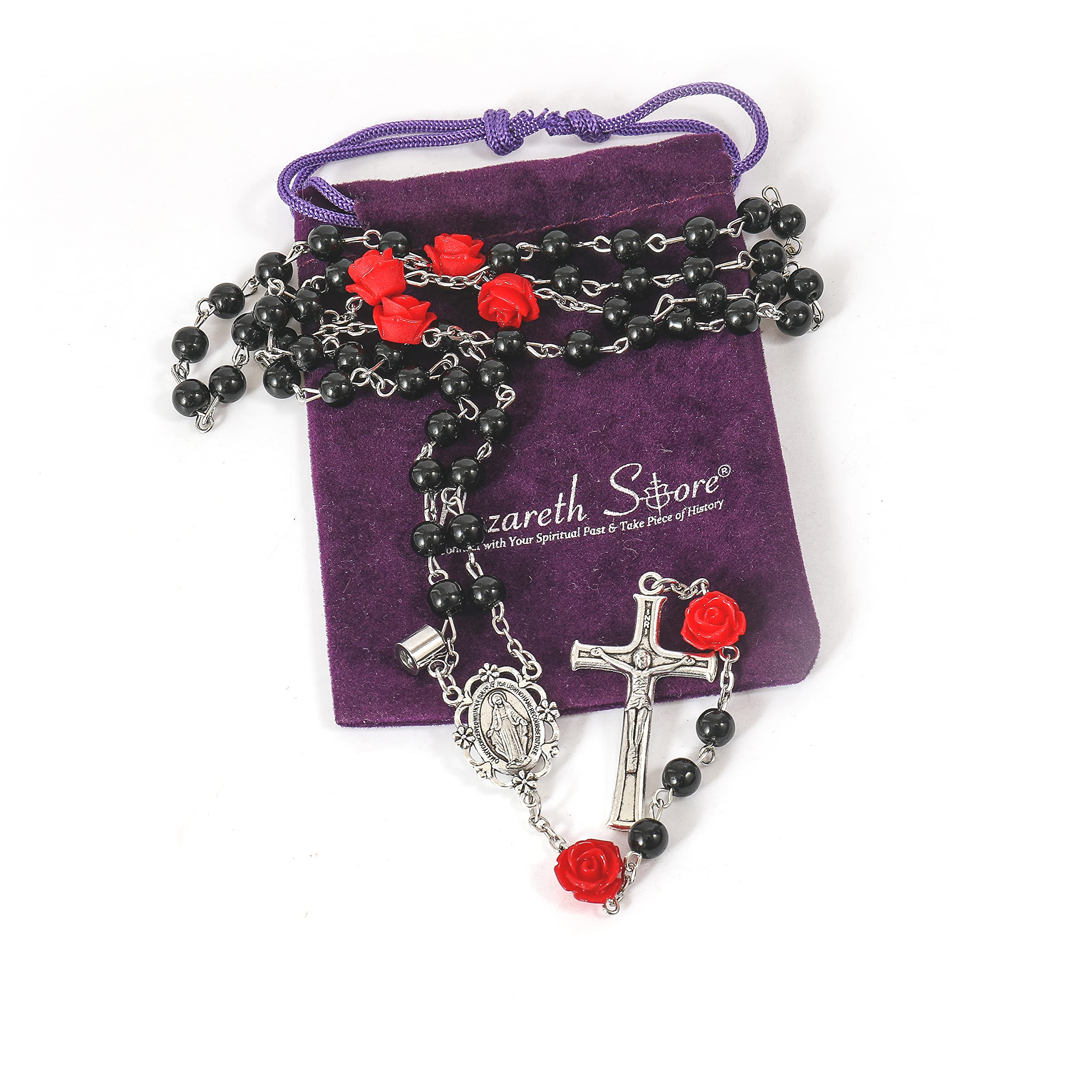 Nazareth Store Pearl Beads Rosary Beaded Necklace Projection Our Father Prayer Medal with Miraculous Centerpiece and Jesus Crucifix NS - Image 3