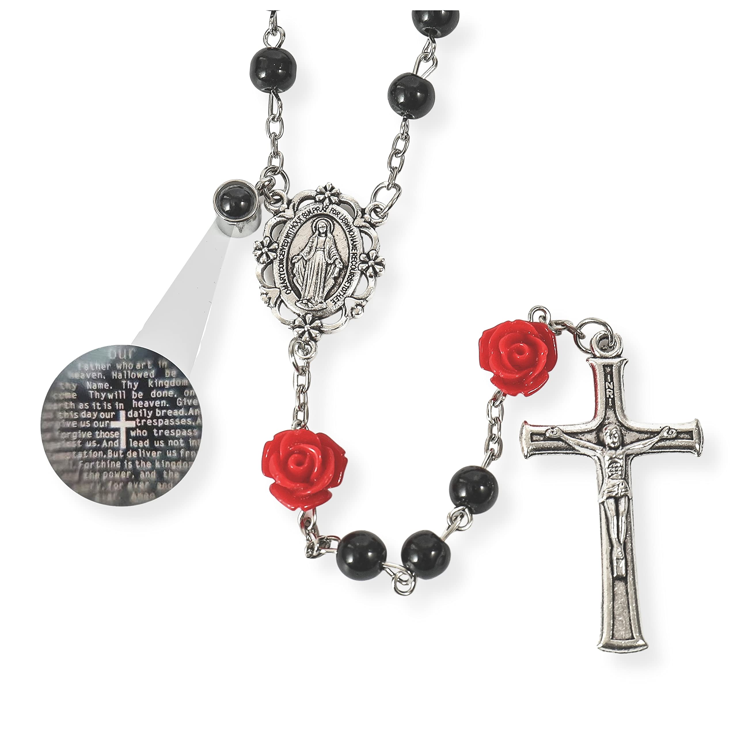 Nazareth Store Pearl Beads Rosary Beaded Necklace Projection Our Father Prayer Medal with Miraculous Centerpiece and Jesus Crucifix NS - Image 4