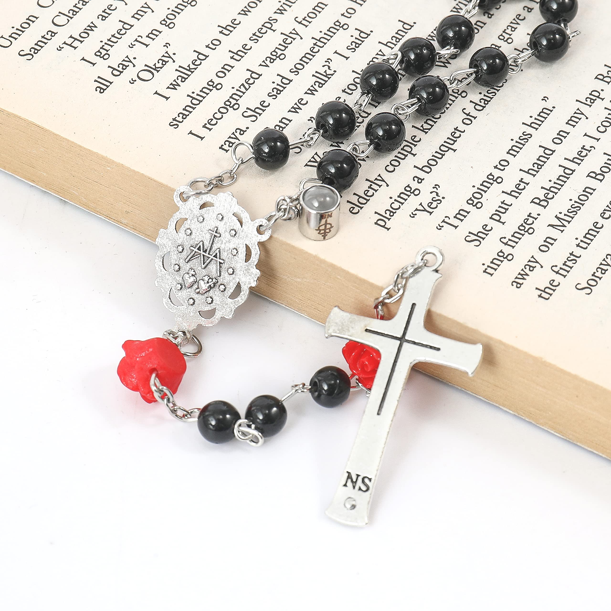 Nazareth Store Pearl Beads Rosary Beaded Necklace Projection Our Father Prayer Medal with Miraculous Centerpiece and Jesus Crucifix NS - Image 6