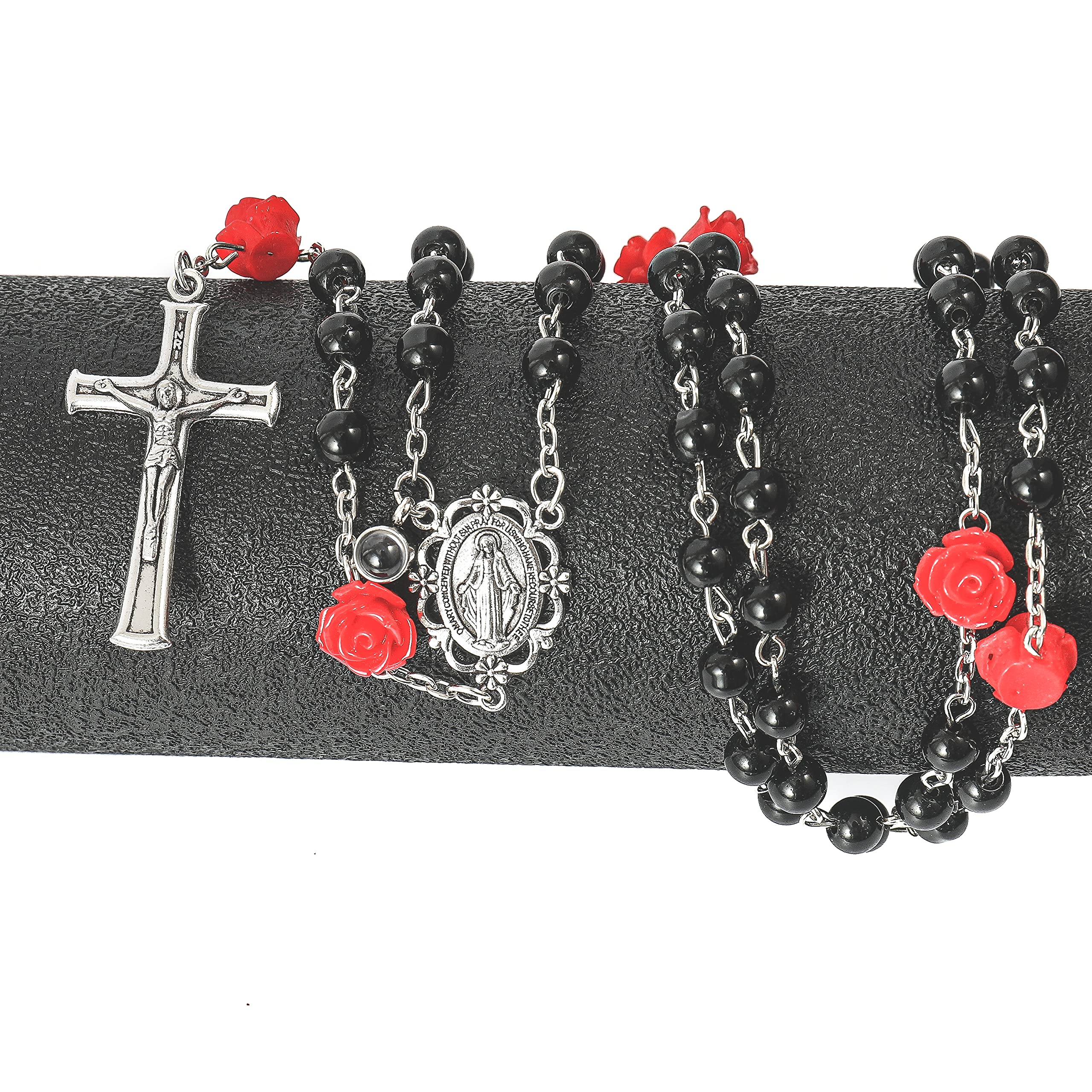 Nazareth Store Pearl Beads Rosary Beaded Necklace Projection Our Father Prayer Medal with Miraculous Centerpiece and Jesus Crucifix NS - Image 7