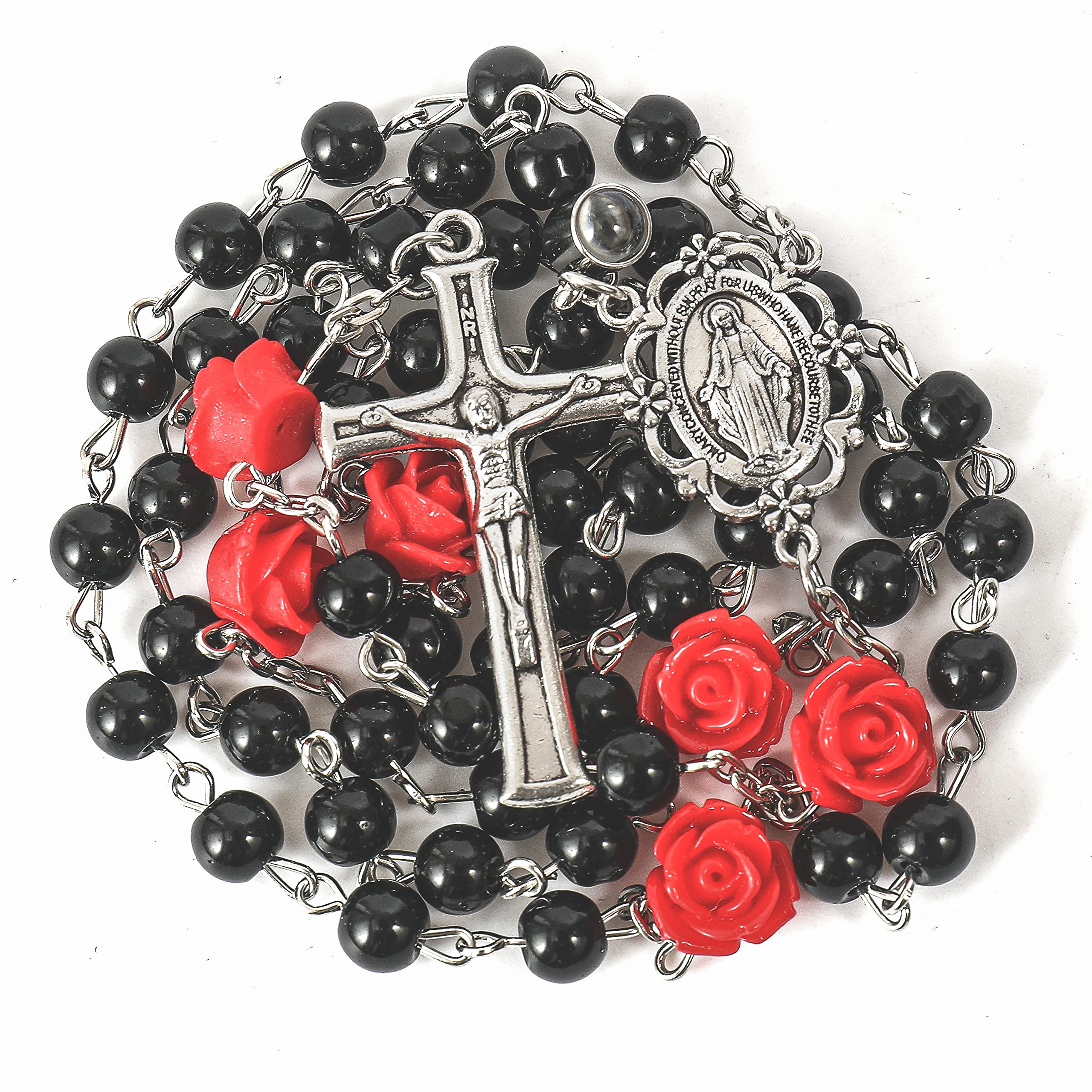 Nazareth Store Pearl Beads Rosary Beaded Necklace Projection Our Father Prayer Medal with Miraculous Centerpiece and Jesus Crucifix NS - Image 8