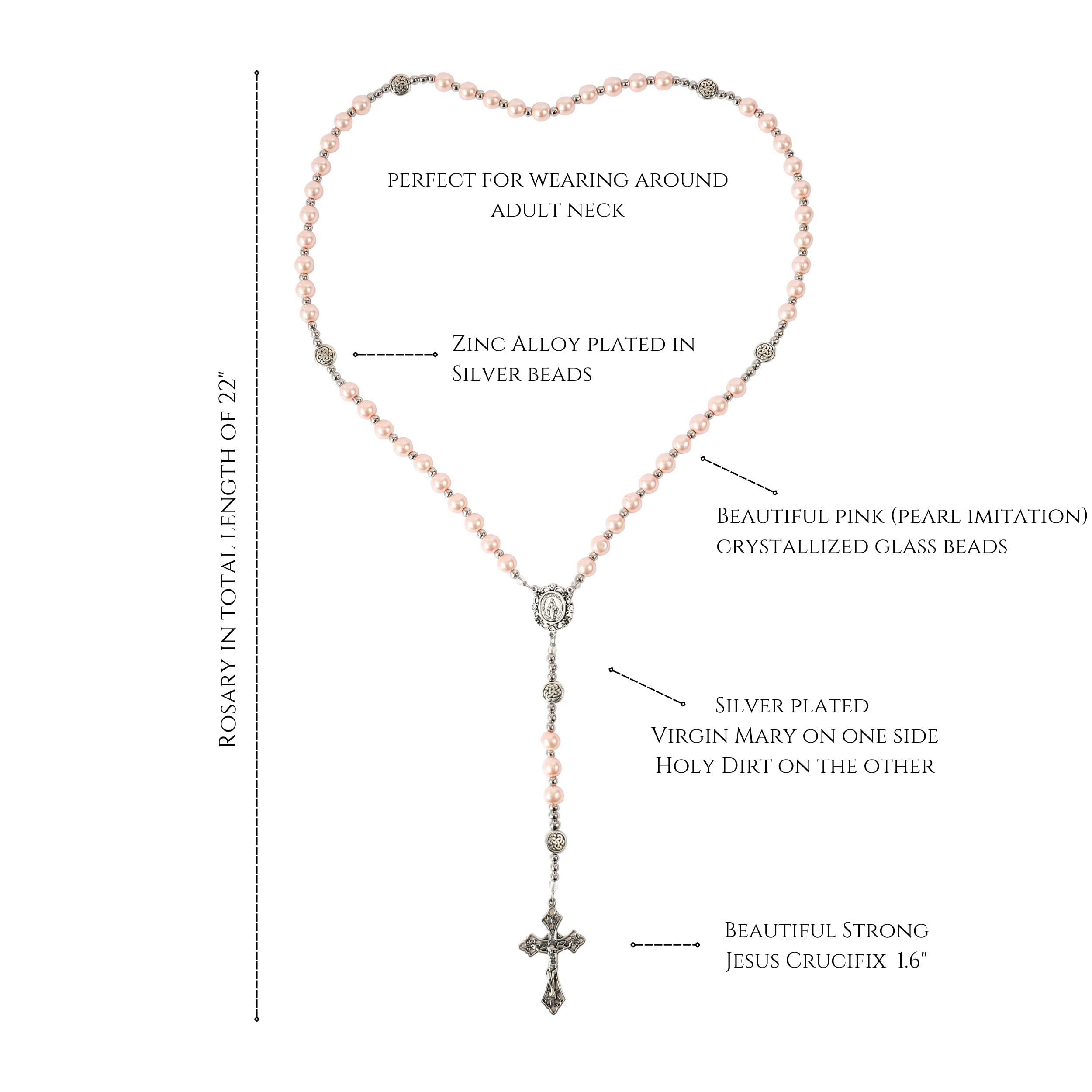 Nazareth Store Pearl Beads Rosary Miraculous Prayer Necklace Strong Metal Mystery Beaded Rosary for Men & Women - Image 3