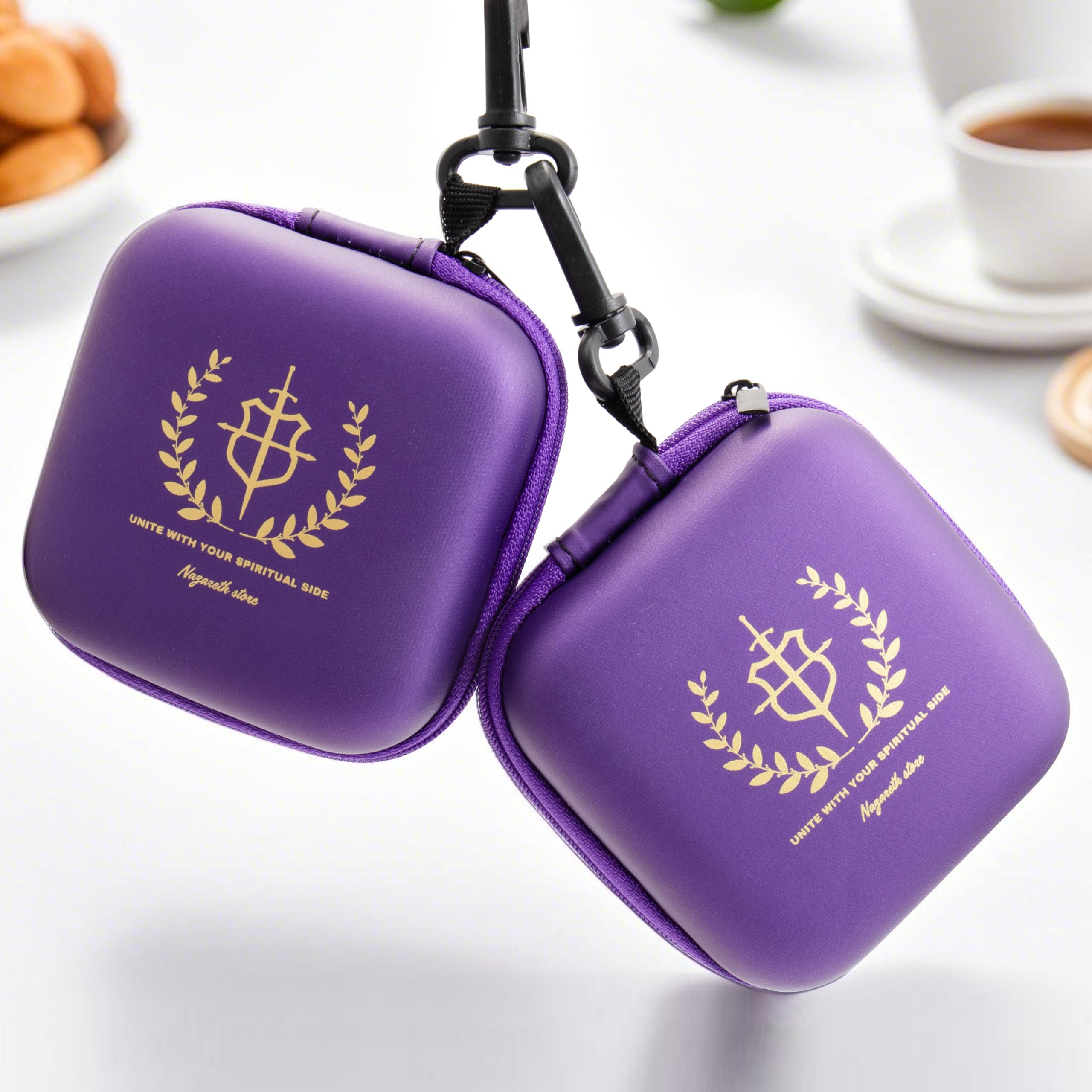 Nazareth Store Purple Rosary Case with Zipper & Clip Hard Shell Protective Prayer Beads Holder with Soft Interior & Mesh Pocket Travel Pouch for Catholic Rosaries & Religious Gifts - Image 3