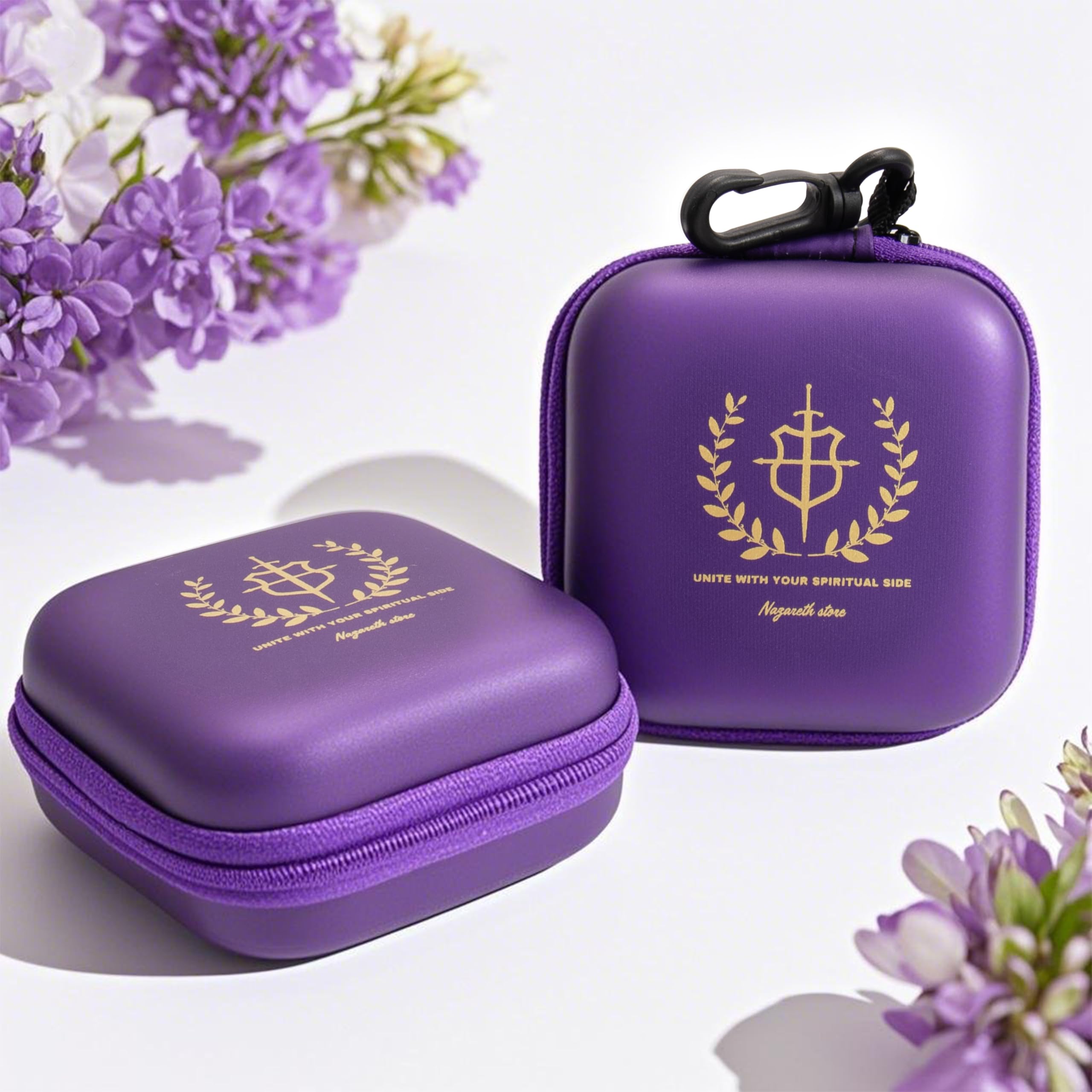 Nazareth Store Purple Rosary Case with Zipper & Clip Hard Shell Protective Prayer Beads Holder with Soft Interior & Mesh Pocket Travel Pouch for Catholic Rosaries & Religious Gifts - Image 4