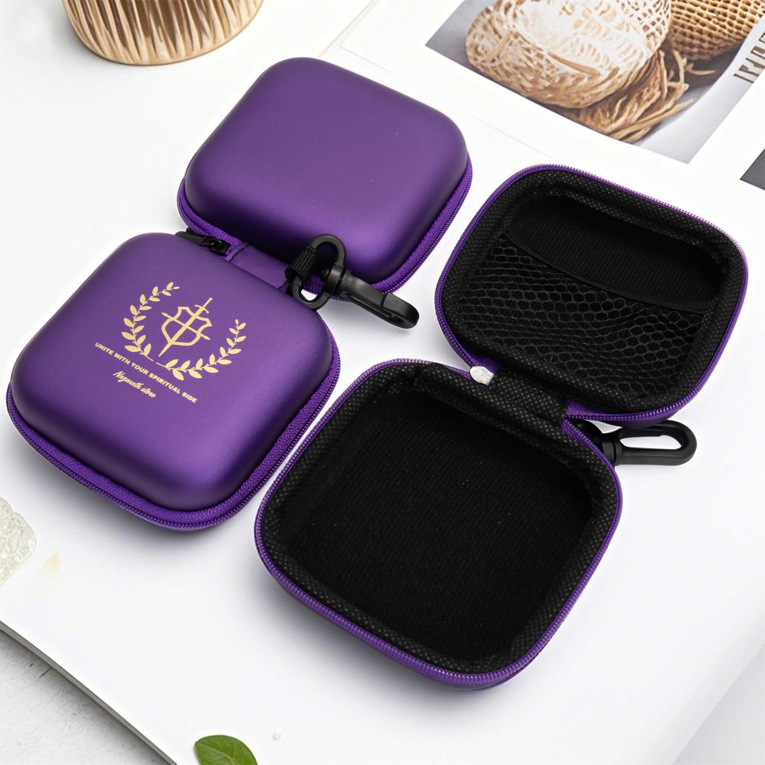 Nazareth Store Purple Rosary Case with Zipper & Clip Hard Shell Protective Prayer Beads Holder with Soft Interior & Mesh Pocket Travel Pouch for Catholic Rosaries & Religious Gifts - Image 5