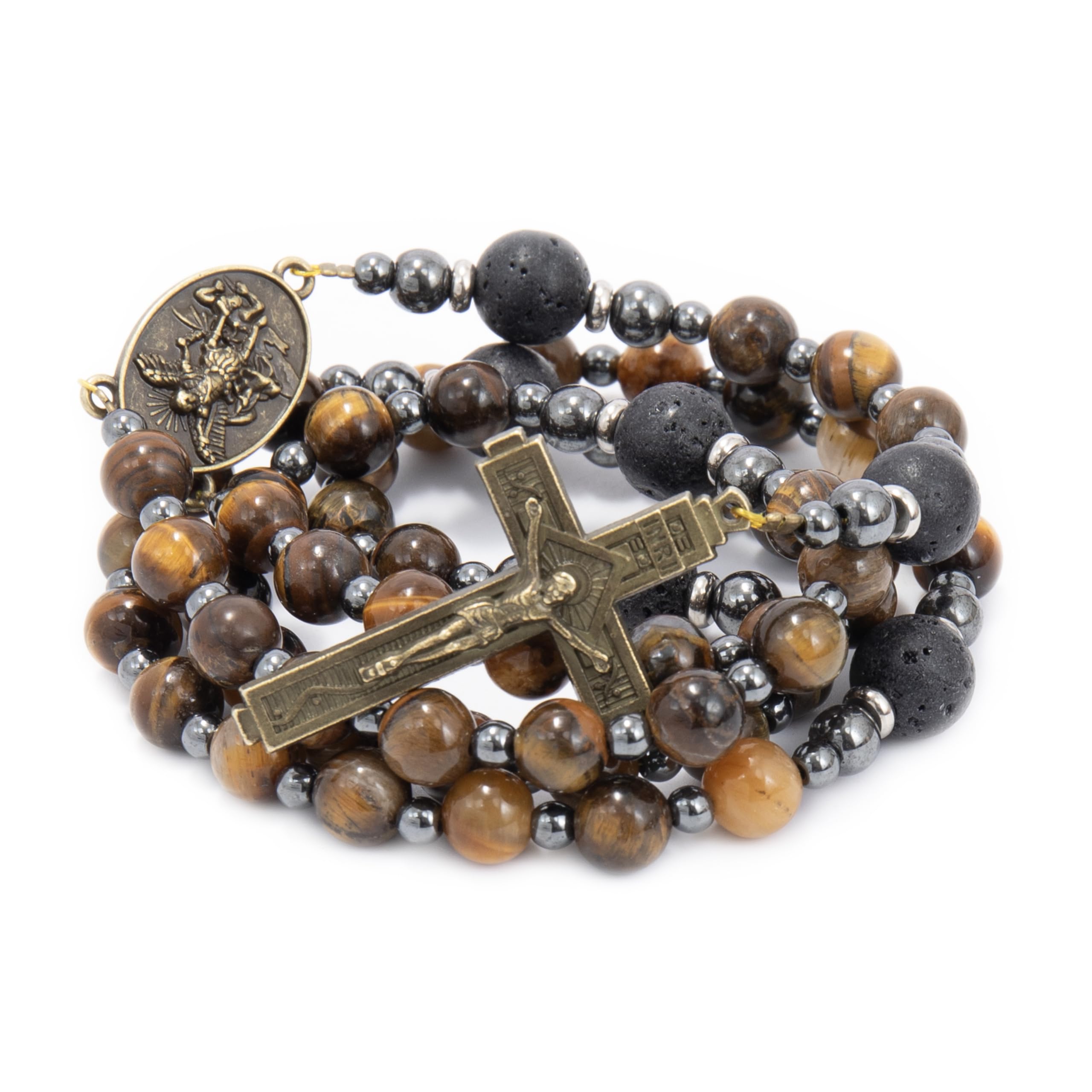 Nazareth Store Rosary Beads for Men, Catholic Rosary Necklace, Tiger Eye Beads Strong Rosary Cross Necklace in Portable Gift Box - Image 3