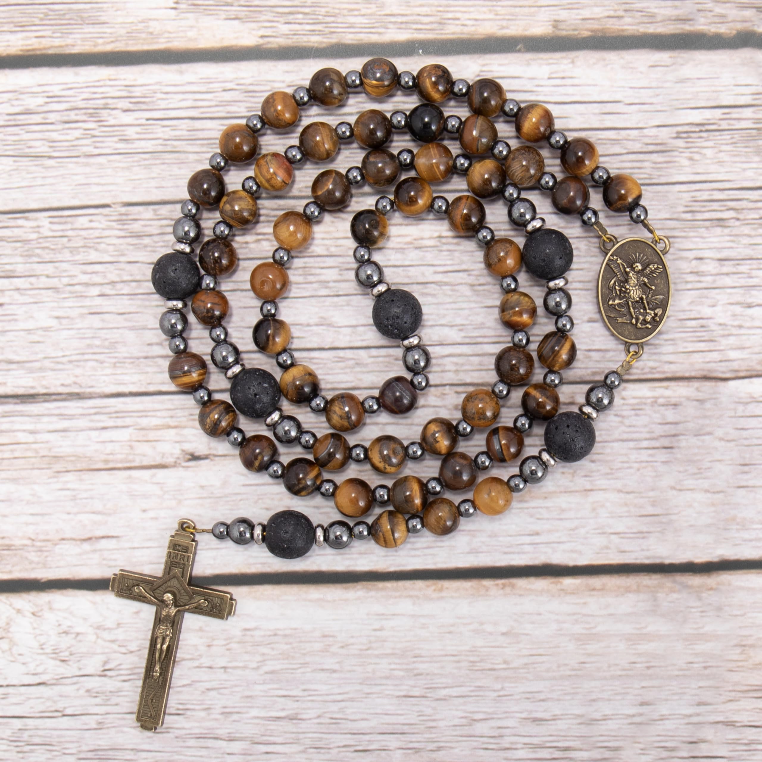 Nazareth Store Rosary Beads for Men, Catholic Rosary Necklace, Tiger Eye Beads Strong Rosary Cross Necklace in Portable Gift Box - Image 5