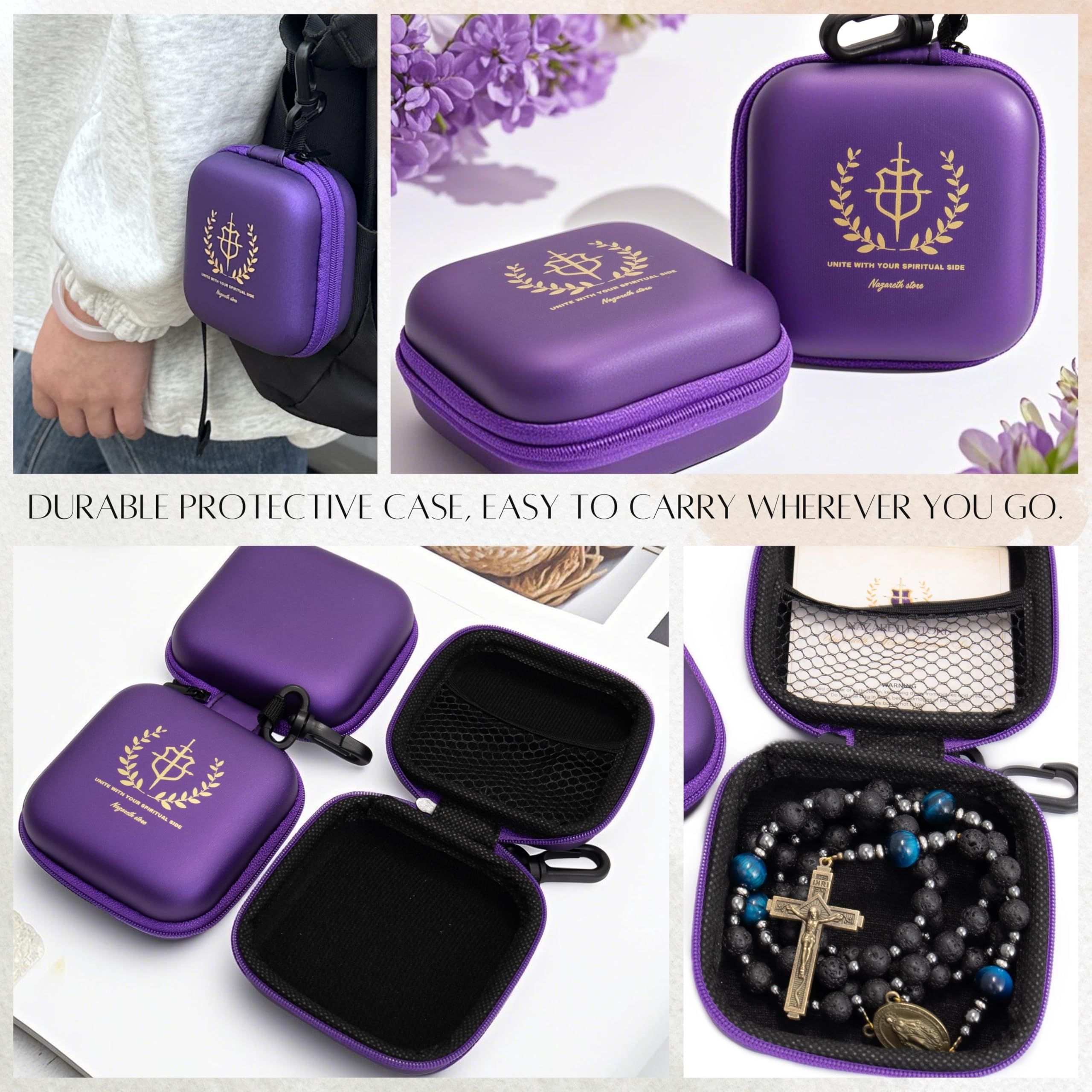 Nazareth Store Rosary Beads for Men, Catholic Rosary Necklace, Tiger Eye Beads Strong Rosary Cross Necklace in Portable Gift Box - Image 8