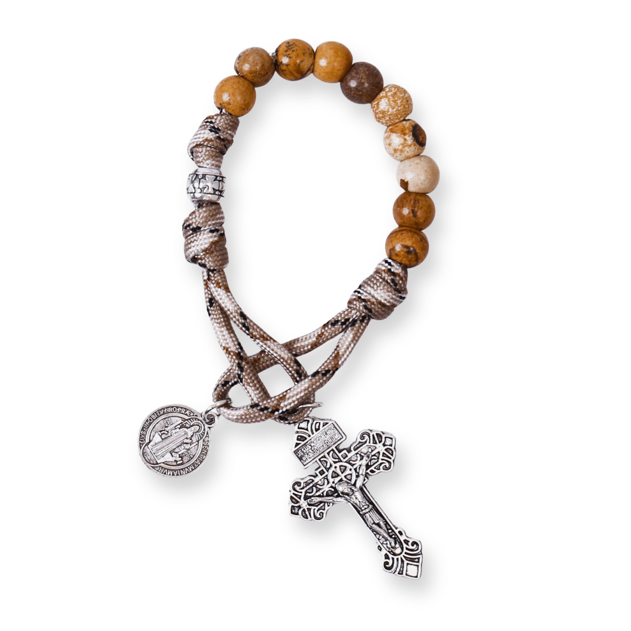 Nazareth Store St Michael Paracord Rosary, Rugged Rosary Necklace and One Decade Heavy Duty Rosary Set, Natural Stone Beads with Catholic Pardon Crucifix - Image 3