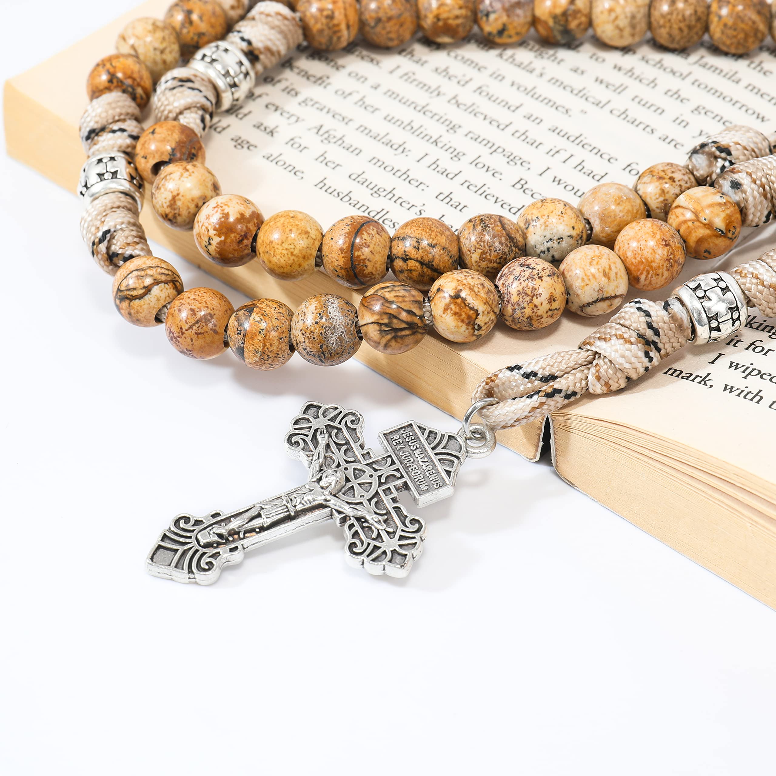 Nazareth Store St Michael Paracord Rosary, Rugged Rosary Necklace and One Decade Heavy Duty Rosary Set, Natural Stone Beads with Catholic Pardon Crucifix - Image 6