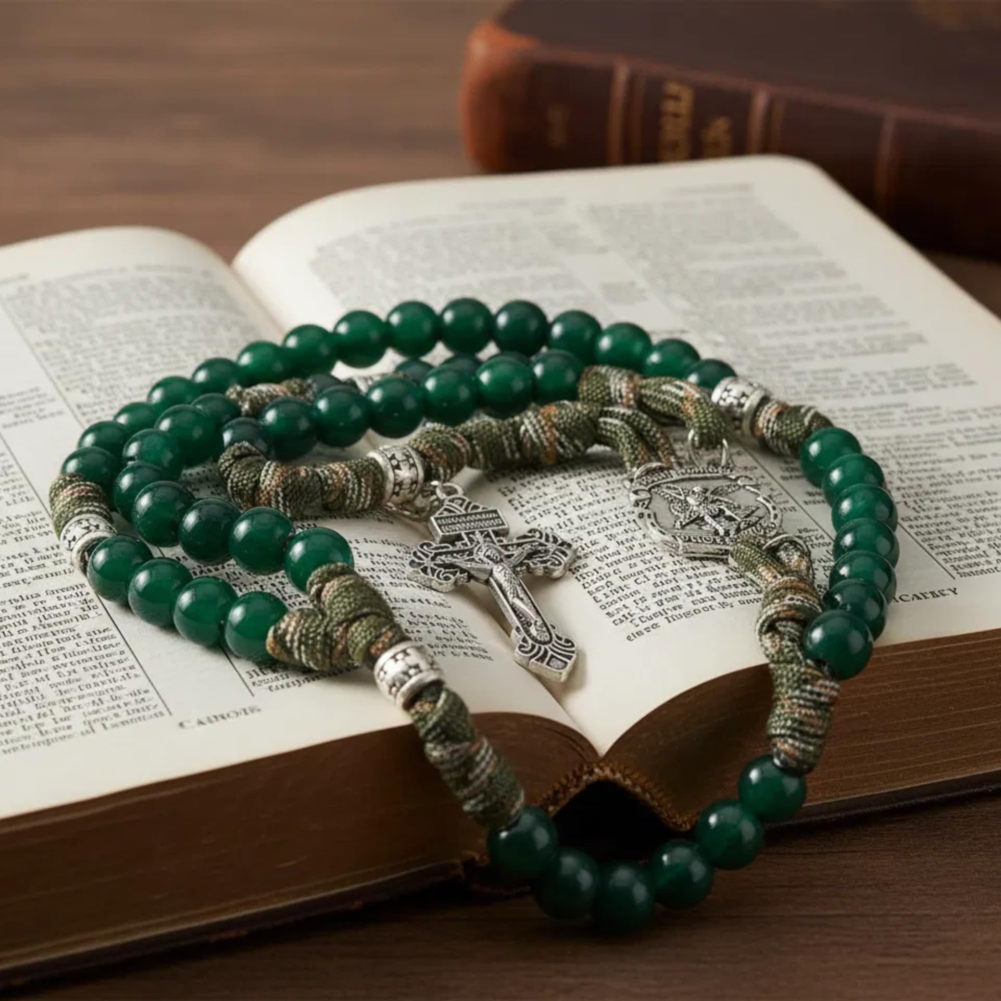 Nazareth Store St Michael Paracord Rosary, Rugged Rosary Necklace and One Decade Heavy Duty Rosary Set, Natural Stone Beads with Catholic Pardon Crucifix - Image 3