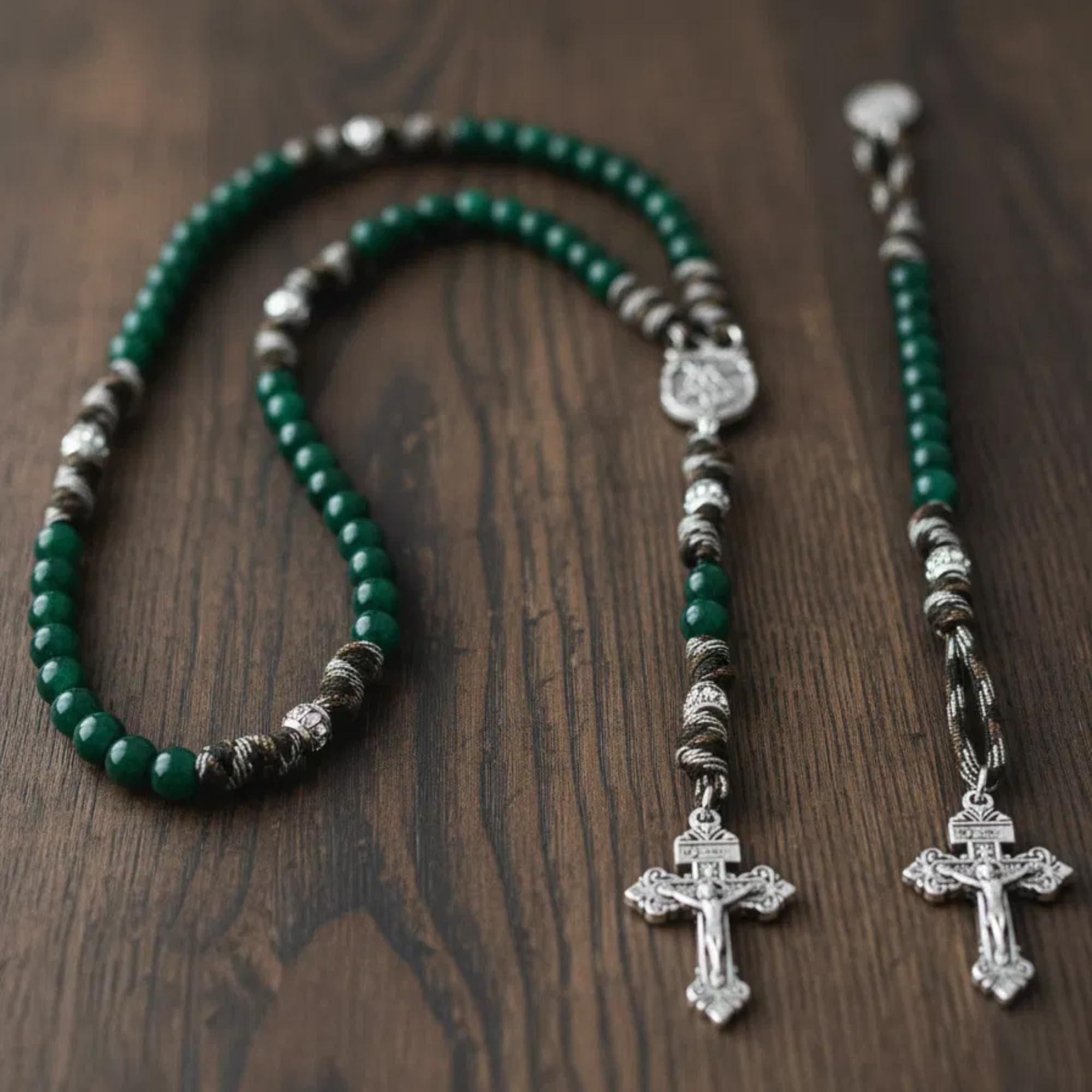 Nazareth Store St Michael Paracord Rosary, Rugged Rosary Necklace and One Decade Heavy Duty Rosary Set, Natural Stone Beads with Catholic Pardon Crucifix - Image 6