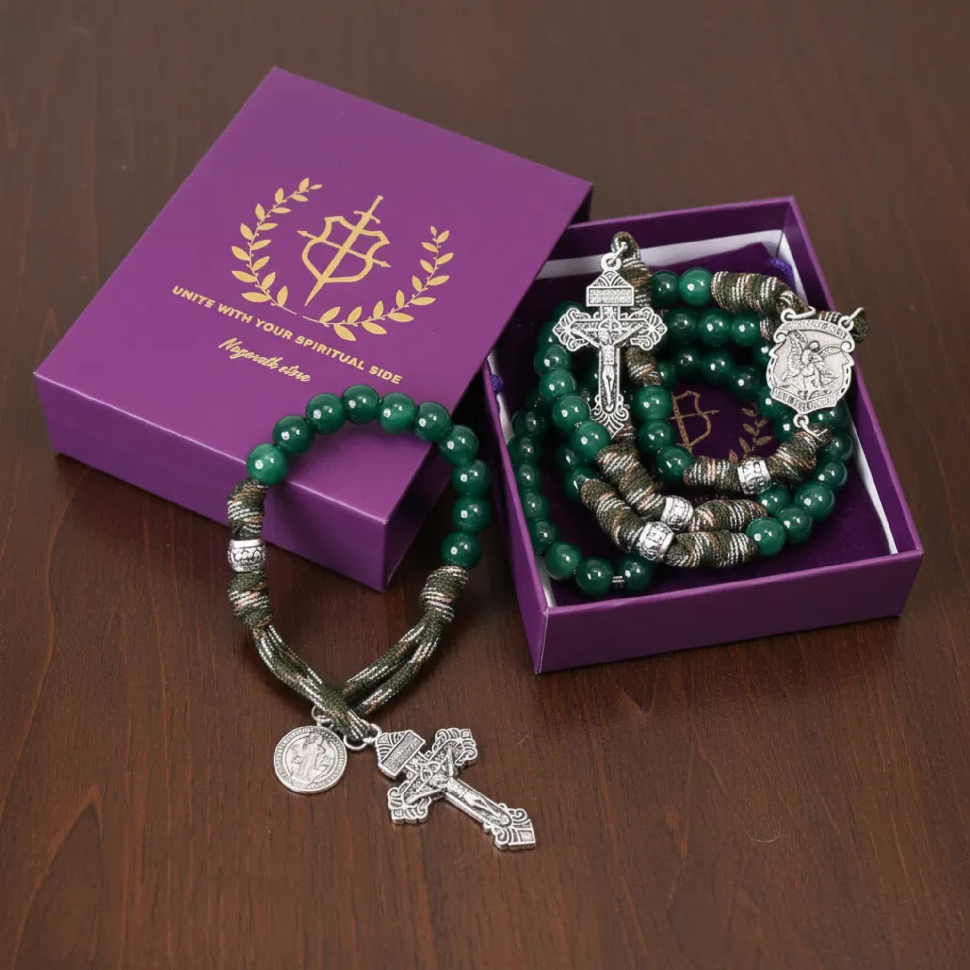 Nazareth Store St Michael Paracord Rosary, Rugged Rosary Necklace and One Decade Heavy Duty Rosary Set, Natural Stone Beads with Catholic Pardon Crucifix - Image 8
