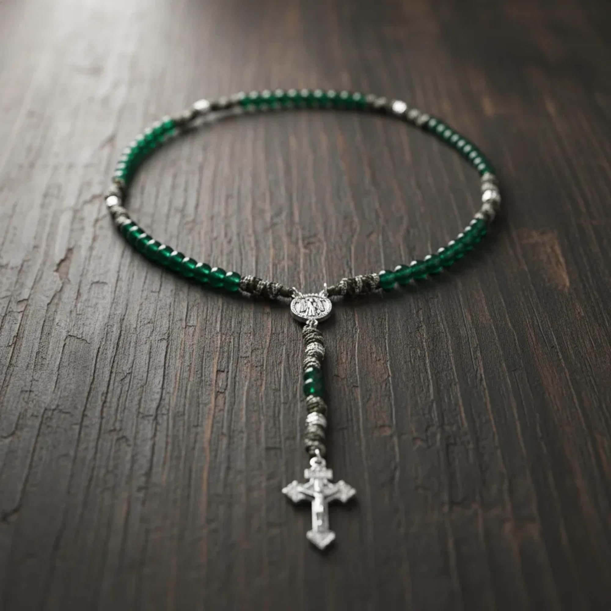 Nazareth Store St Michael Paracord Rosary, Rugged Rosary Necklace and One Decade Heavy Duty Rosary Set, Natural Stone Beads with Catholic Pardon Crucifix - Image 9