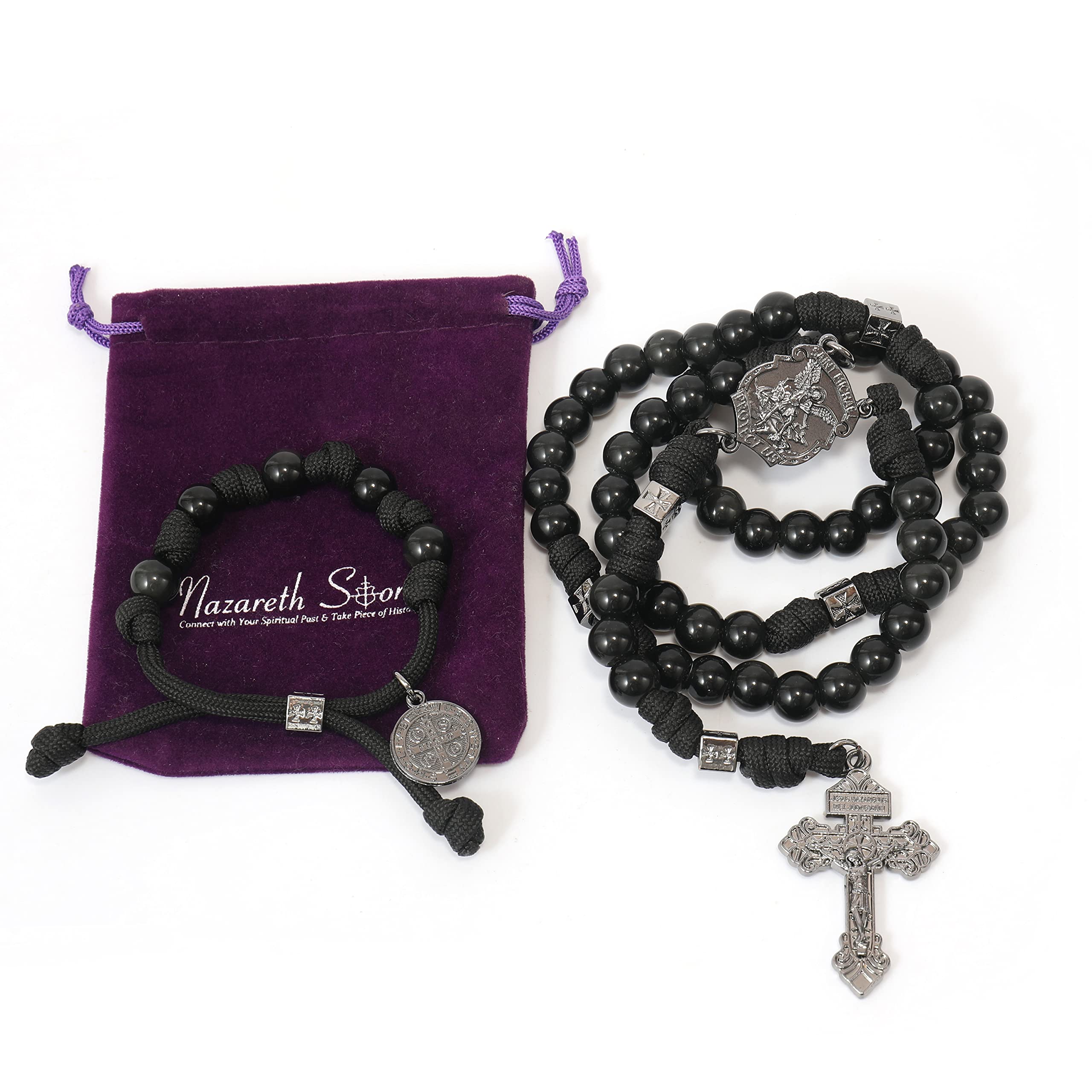 Nazareth Store St Michael Paracord Rosary, Rugged Rosary Necklace and One Decade Heavy Duty Rosary Set, Natural Stone Beads with Catholic Pardon Crucifix - Image 3