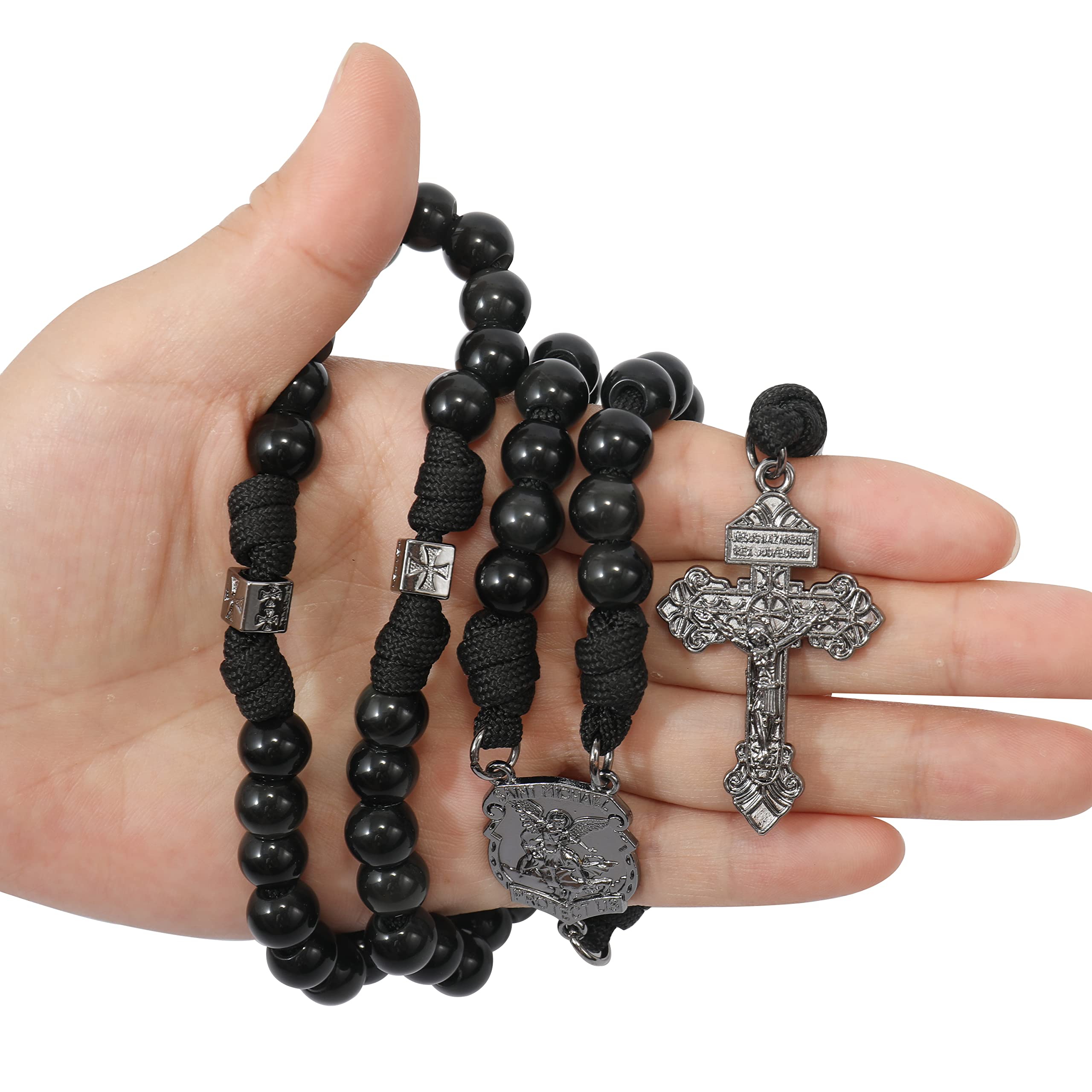 Nazareth Store St Michael Paracord Rosary, Rugged Rosary Necklace and One Decade Heavy Duty Rosary Set, Natural Stone Beads with Catholic Pardon Crucifix - Image 5