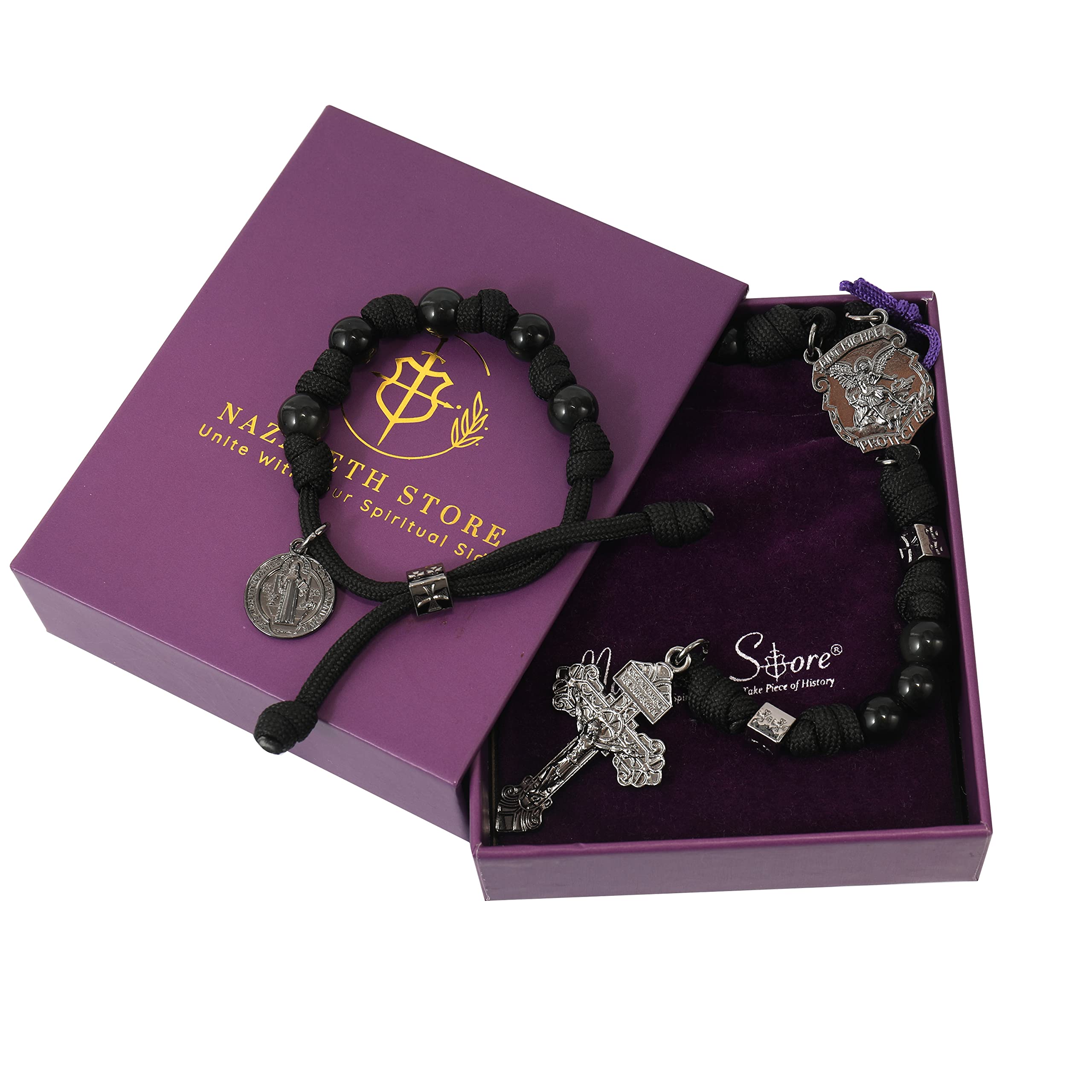 Nazareth Store St Michael Paracord Rosary, Rugged Rosary Necklace and One Decade Heavy Duty Rosary Set, Natural Stone Beads with Catholic Pardon Crucifix - Image 6