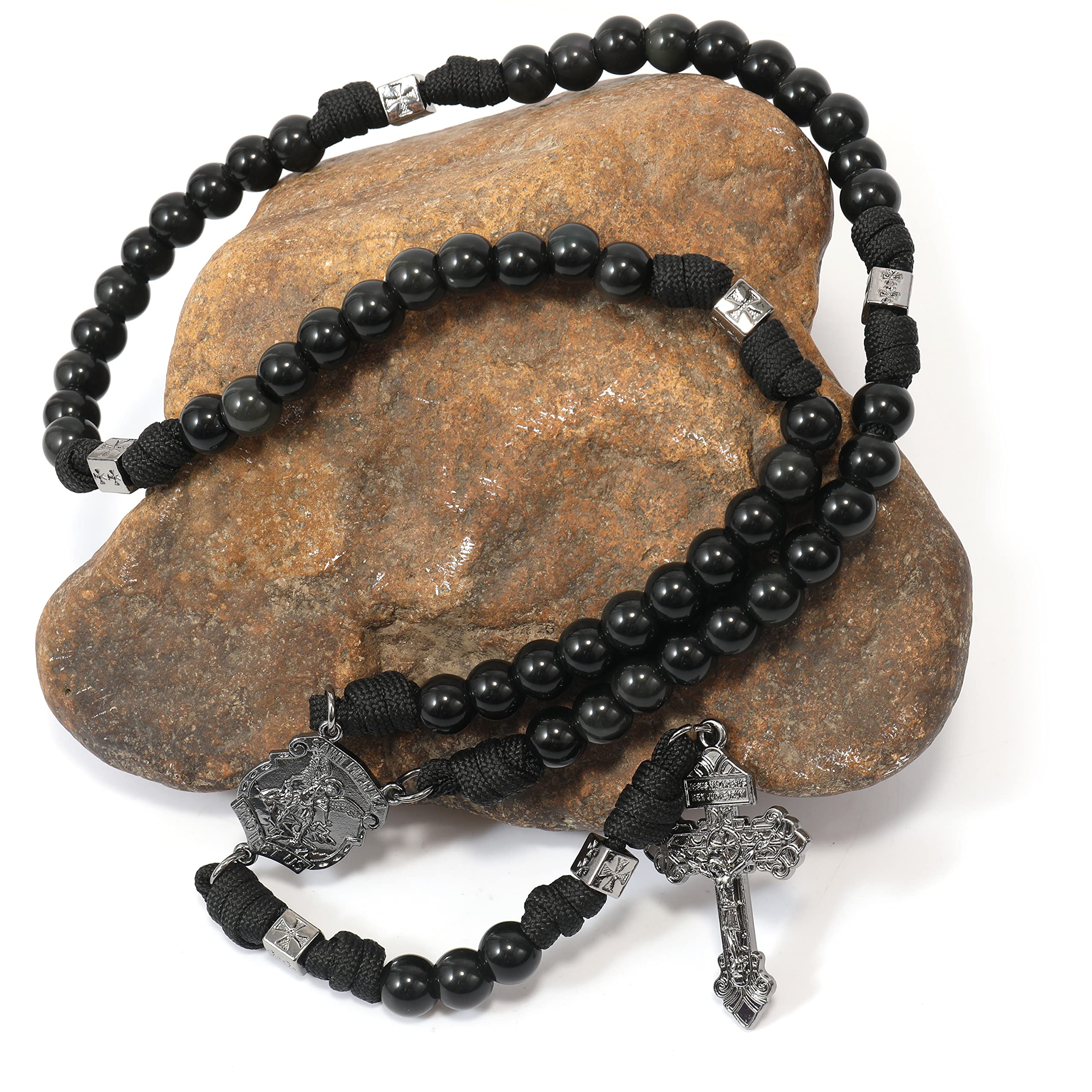 Nazareth Store St Michael Paracord Rosary, Rugged Rosary Necklace and One Decade Heavy Duty Rosary Set, Natural Stone Beads with Catholic Pardon Crucifix - Image 7