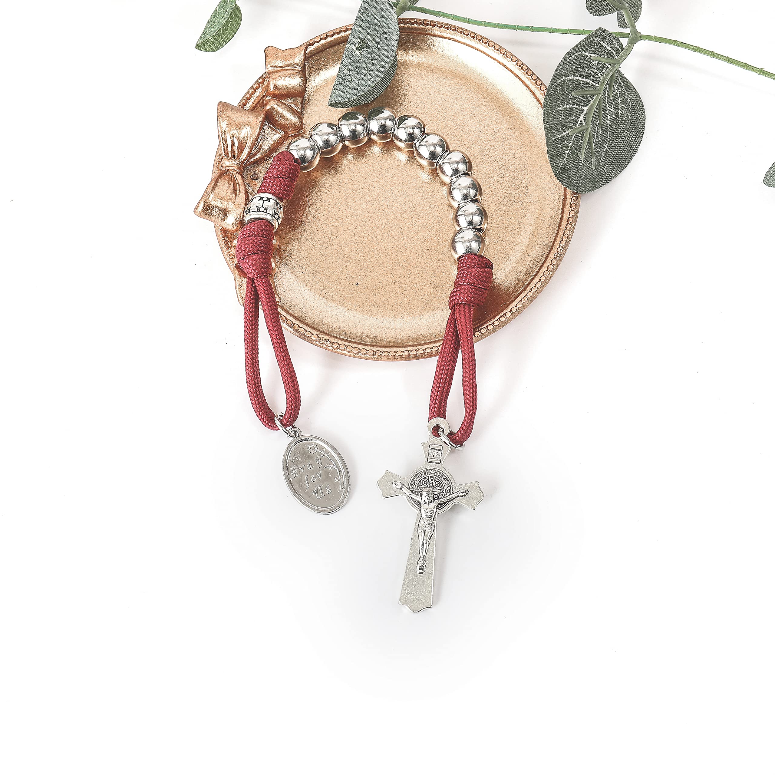 Nazareth Store Strong Military One Decade Paracord Rosary Silver Beads Pocket Car Rosary Pray For Us St. Joseph Medal & St. Benedict Cross - Image 7